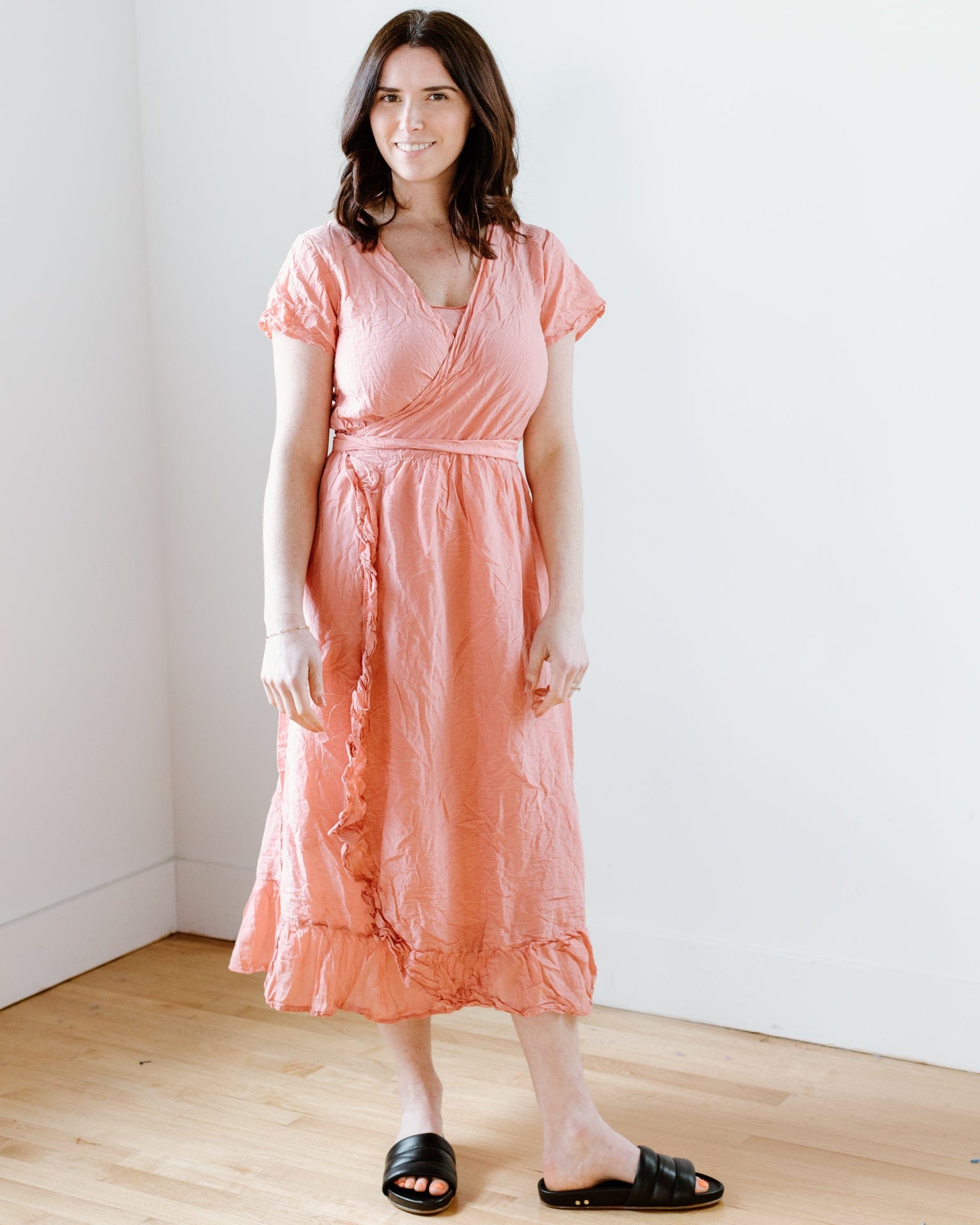Mirabelle Wrap Dress w/ Slip in Guava Cotton Silk