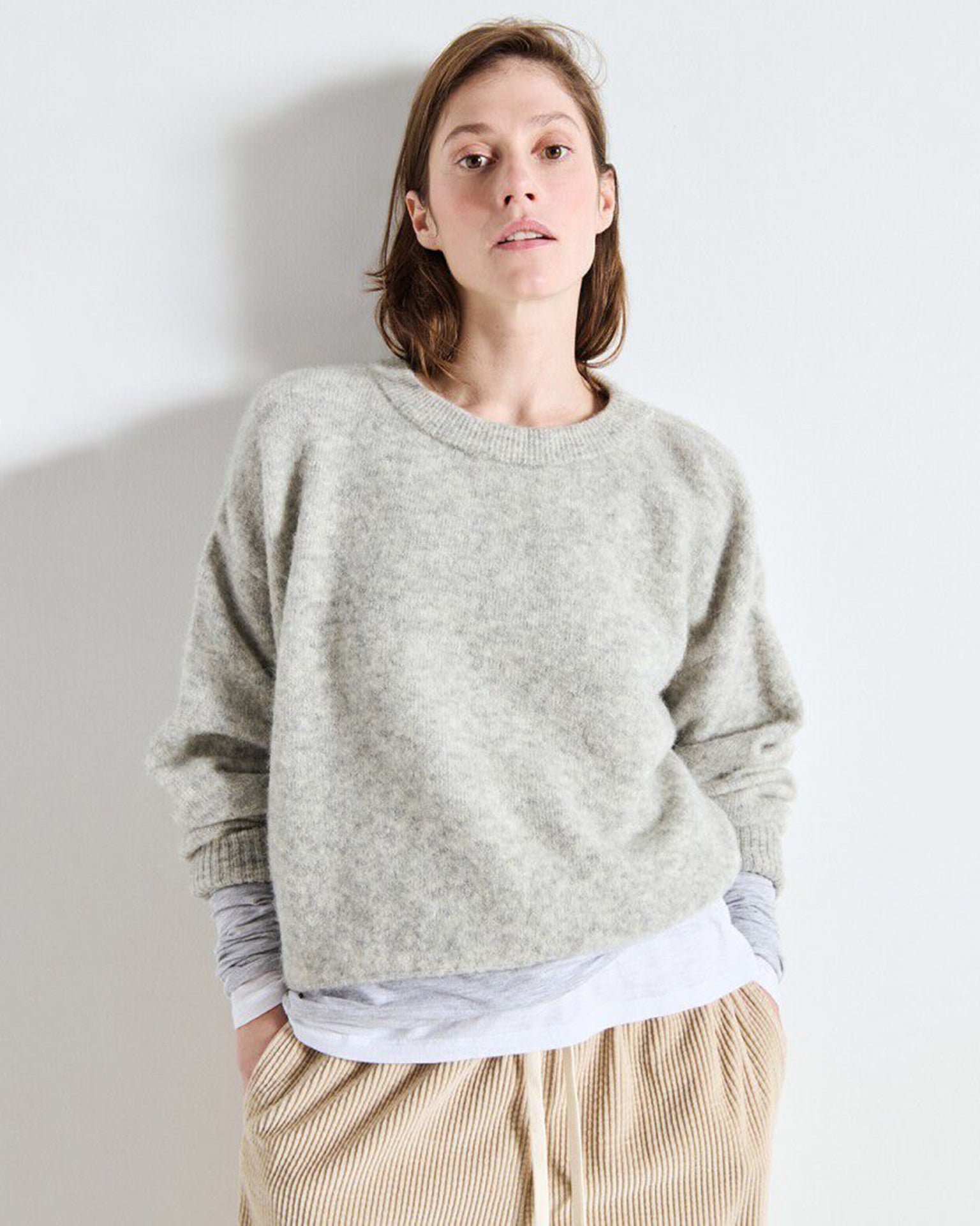 Vito Crewneck Sweater in Gris Clair Chine