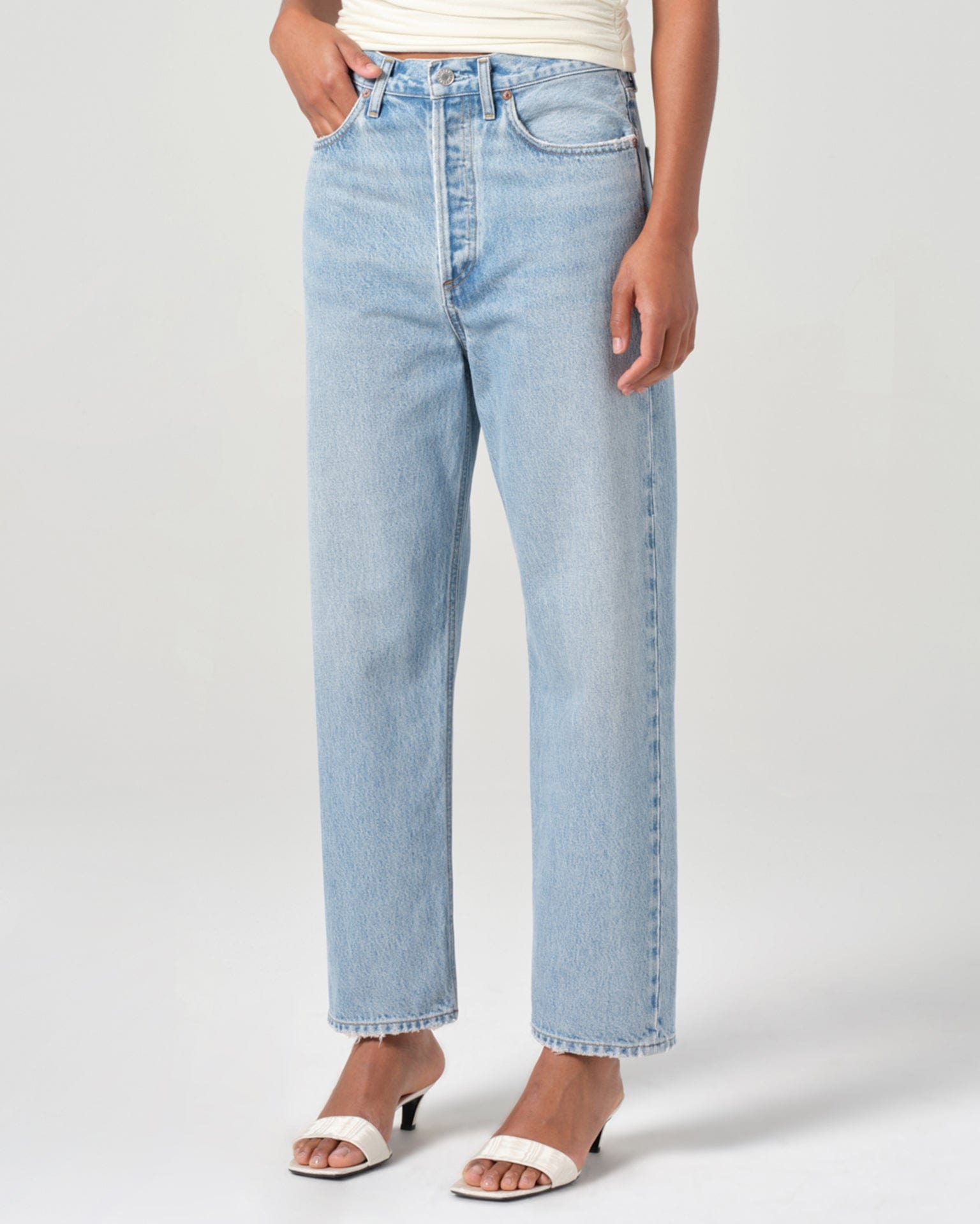 90s Crop Mid Rise Loose Straight in Force