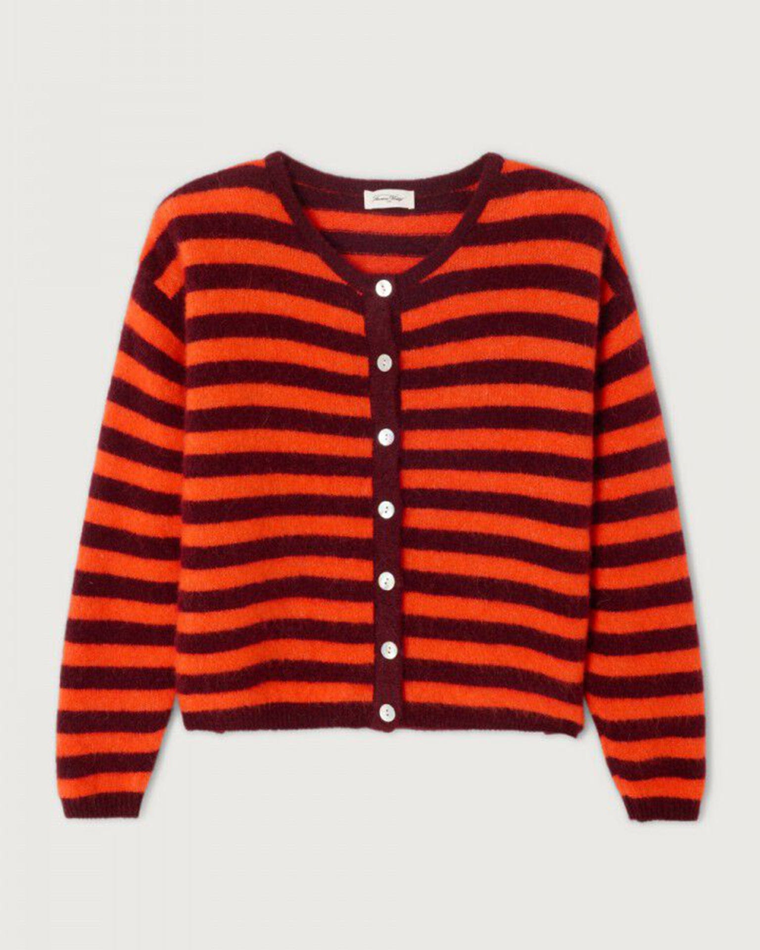 Vito Cardigan in Grenat Raye/Gaspacho Chine