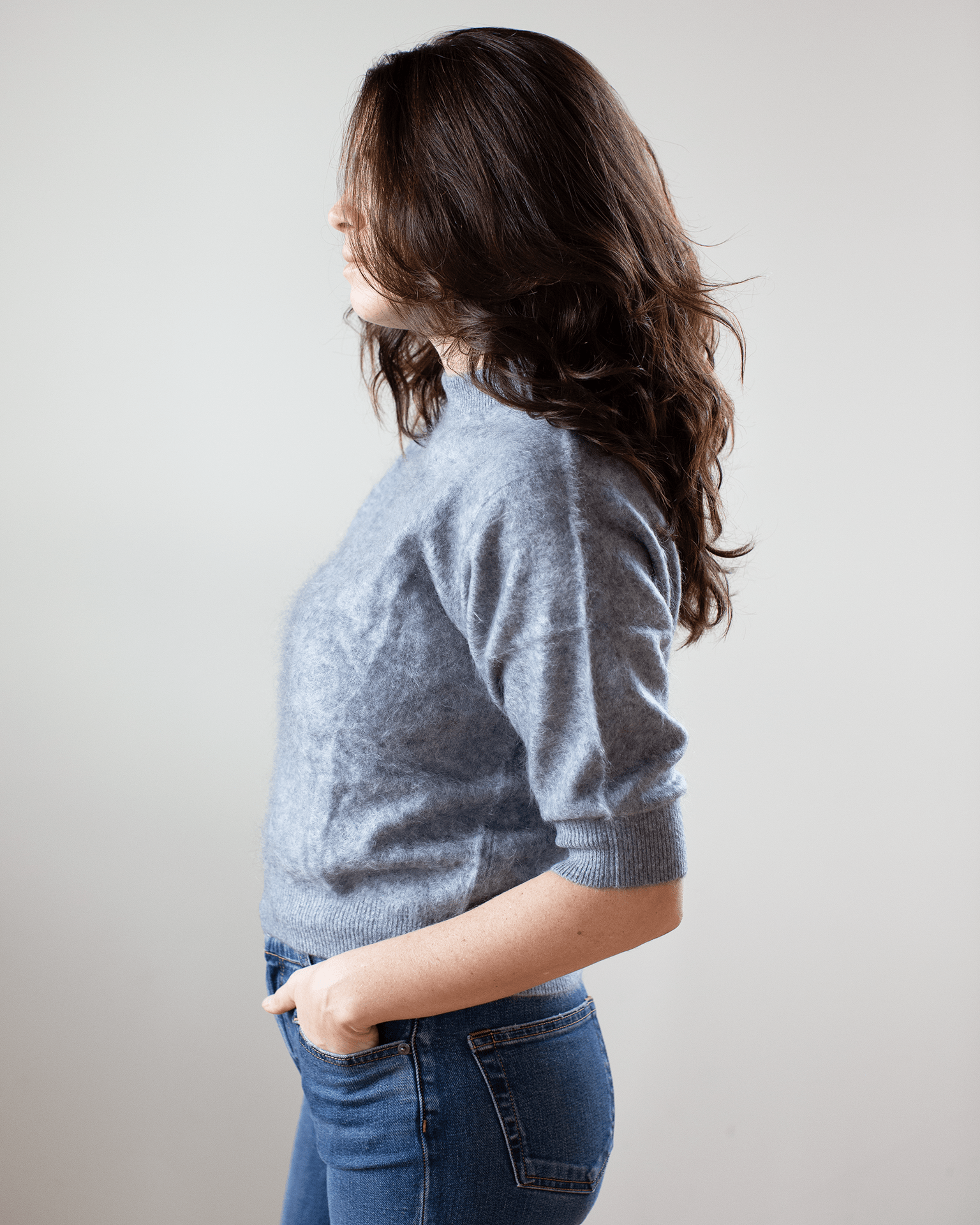 Brushed Elbow Sleeve Boxy Crew in Feather