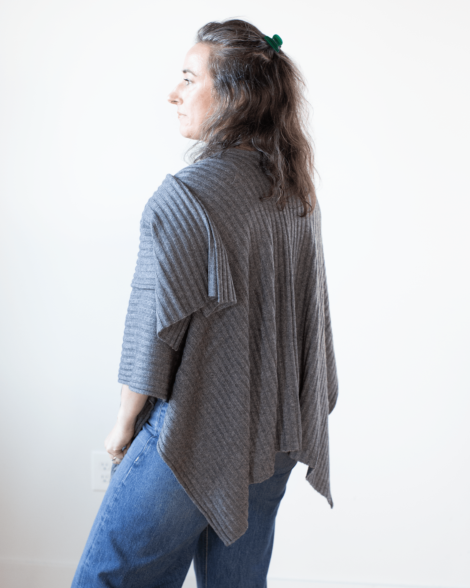 Rib Drape Poncho in Flannel