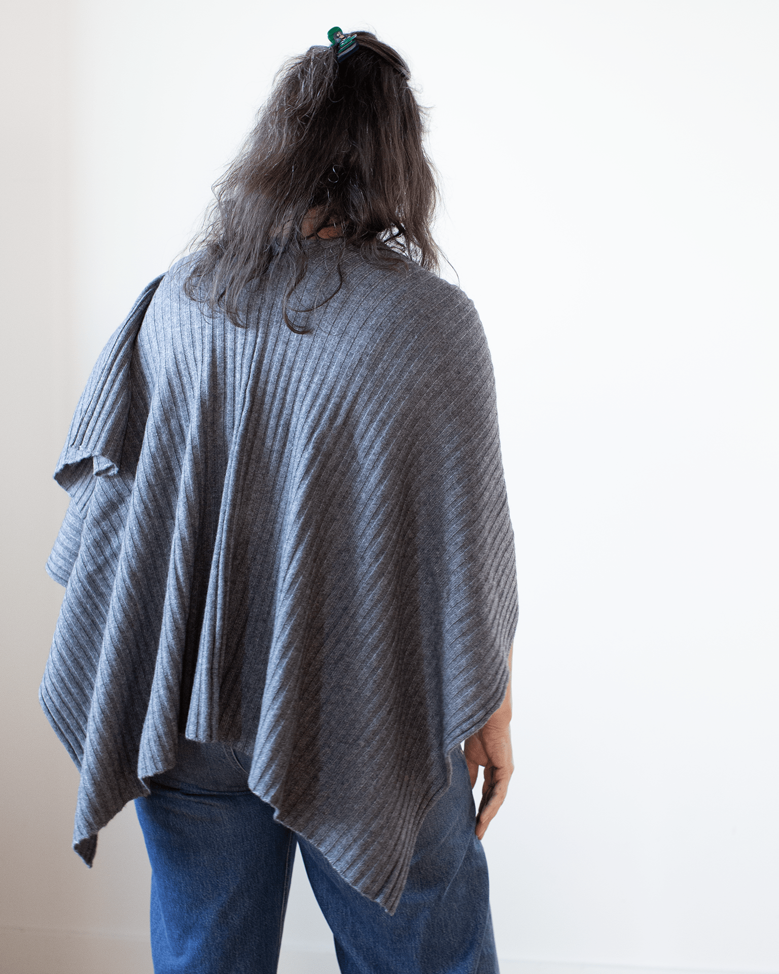 Rib Drape Poncho in Flannel