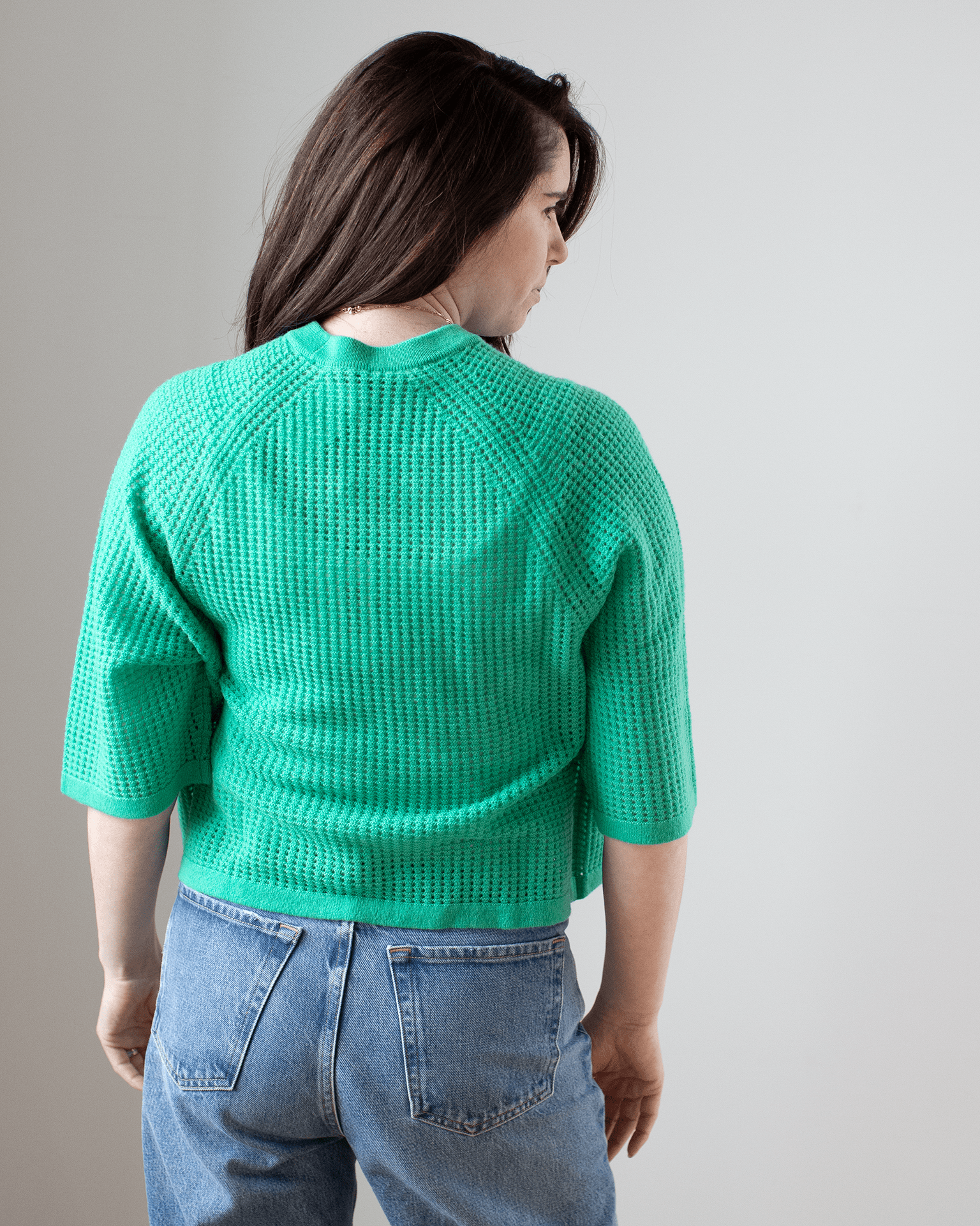 Short Sleeve Mesh Raglan Crew in Peapod