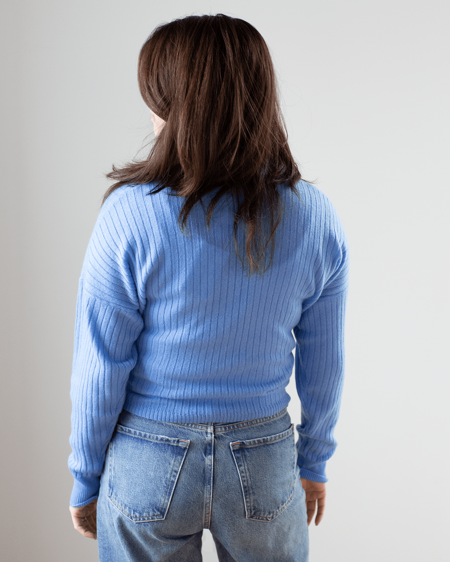 Tie Front Rib Cardigan in Cielo