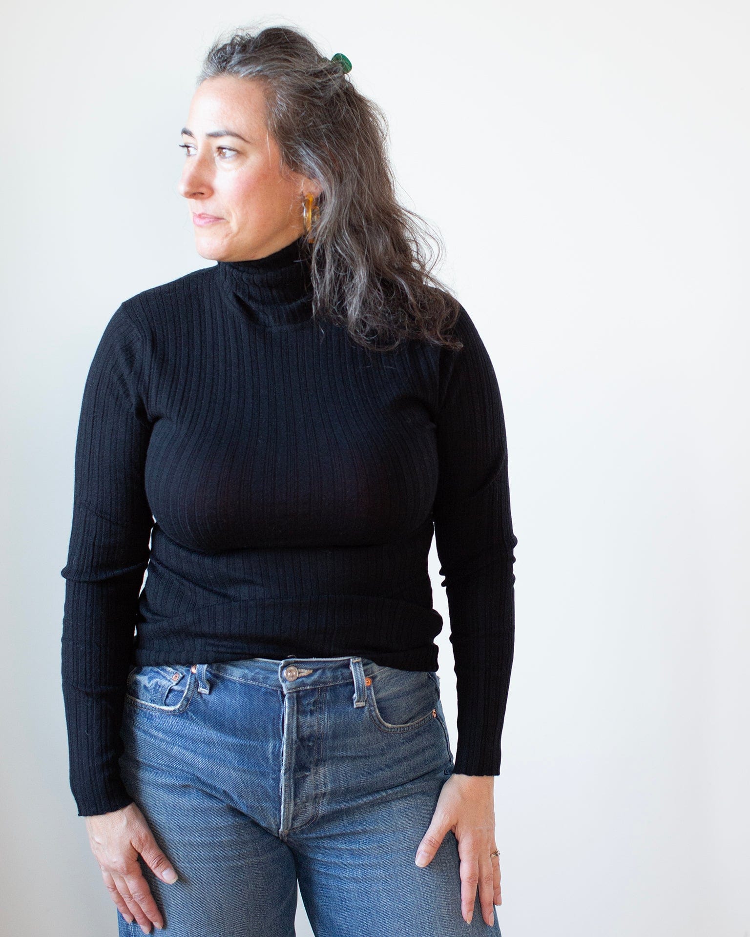 Variegated Rib Turtleneck in Black
