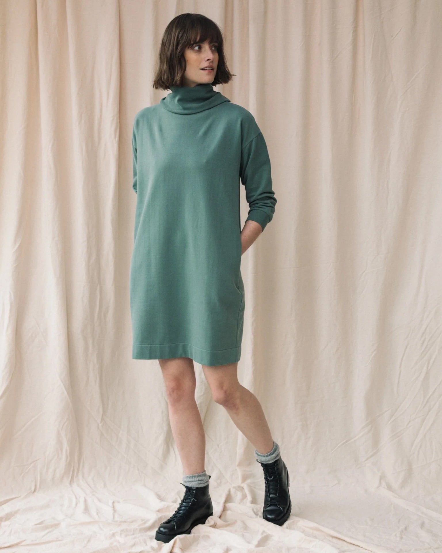Orini Organic Cttn Felpe Dress in Eucalyptus