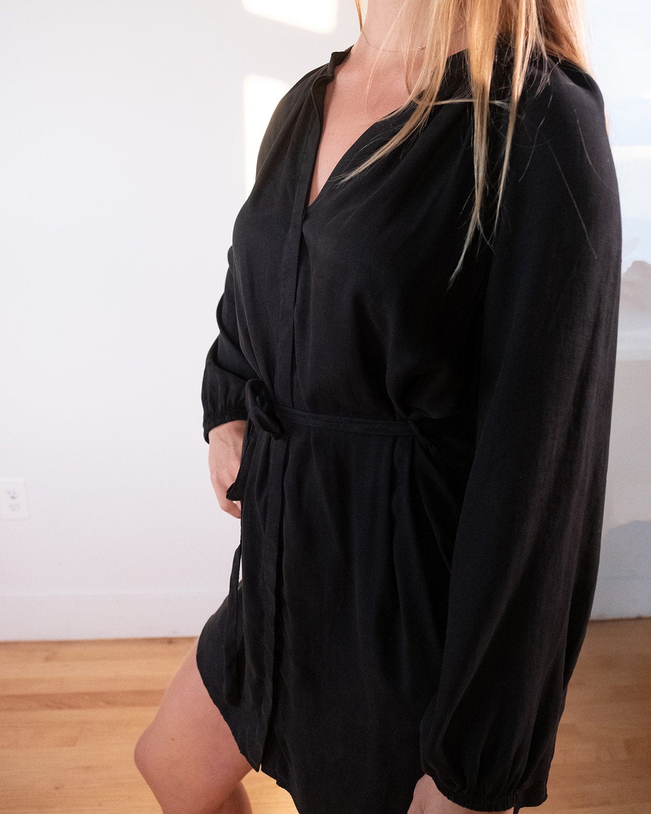 Belted Raglan Mini Dress in Black