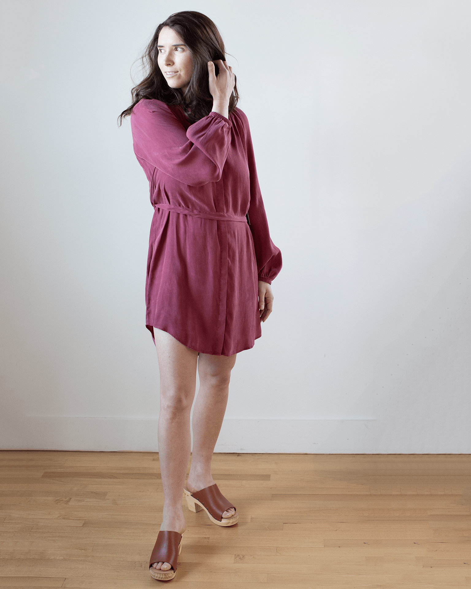Belted Raglan Mini Dress in Sweet Merlot