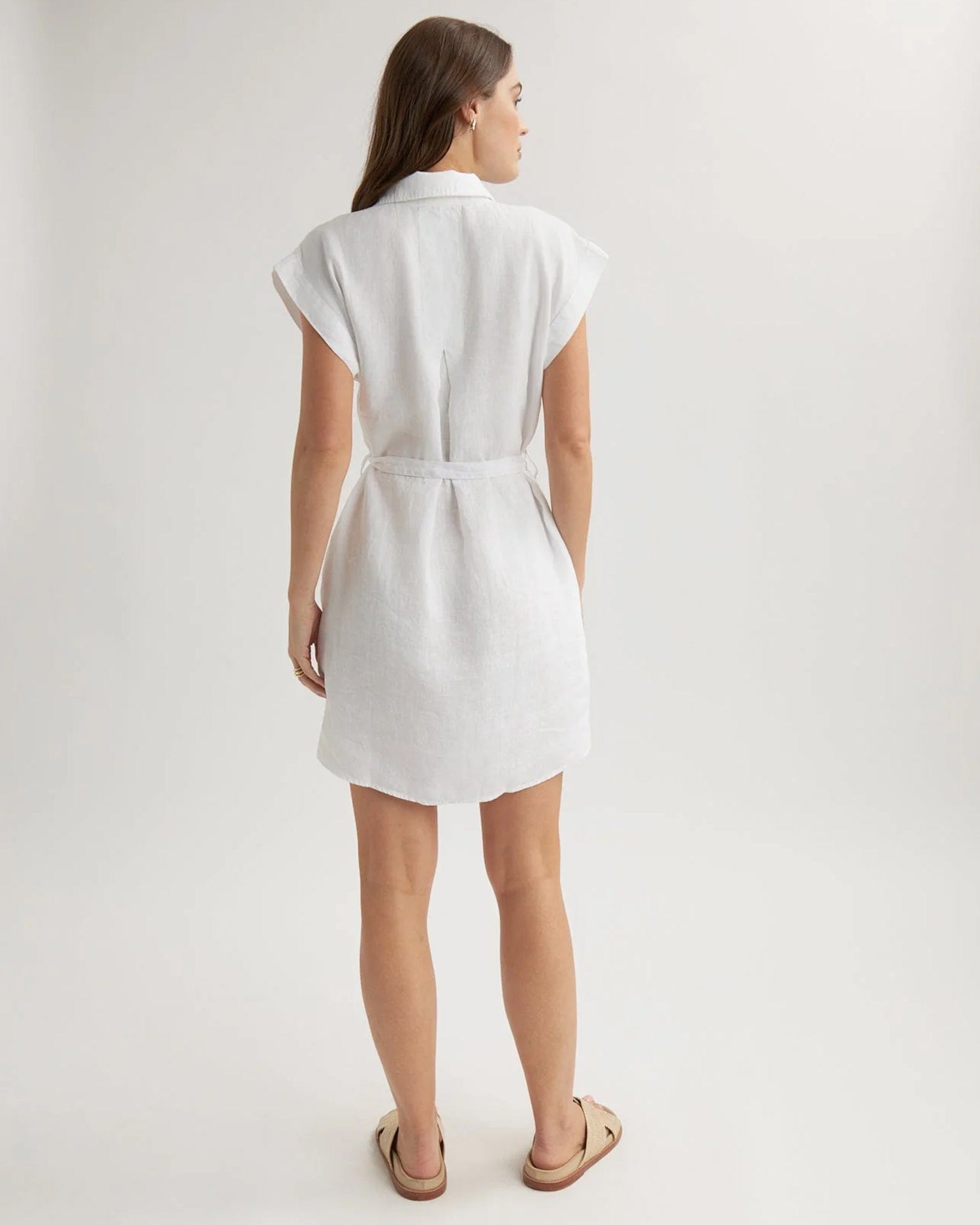 Belted Tunic Shirt Dress in White