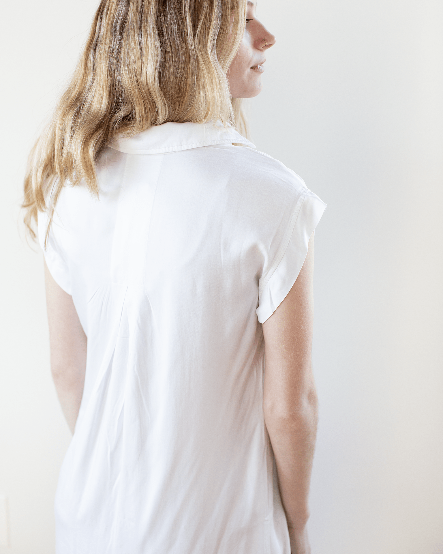 Cap Sleeve V-Neck Dress in White