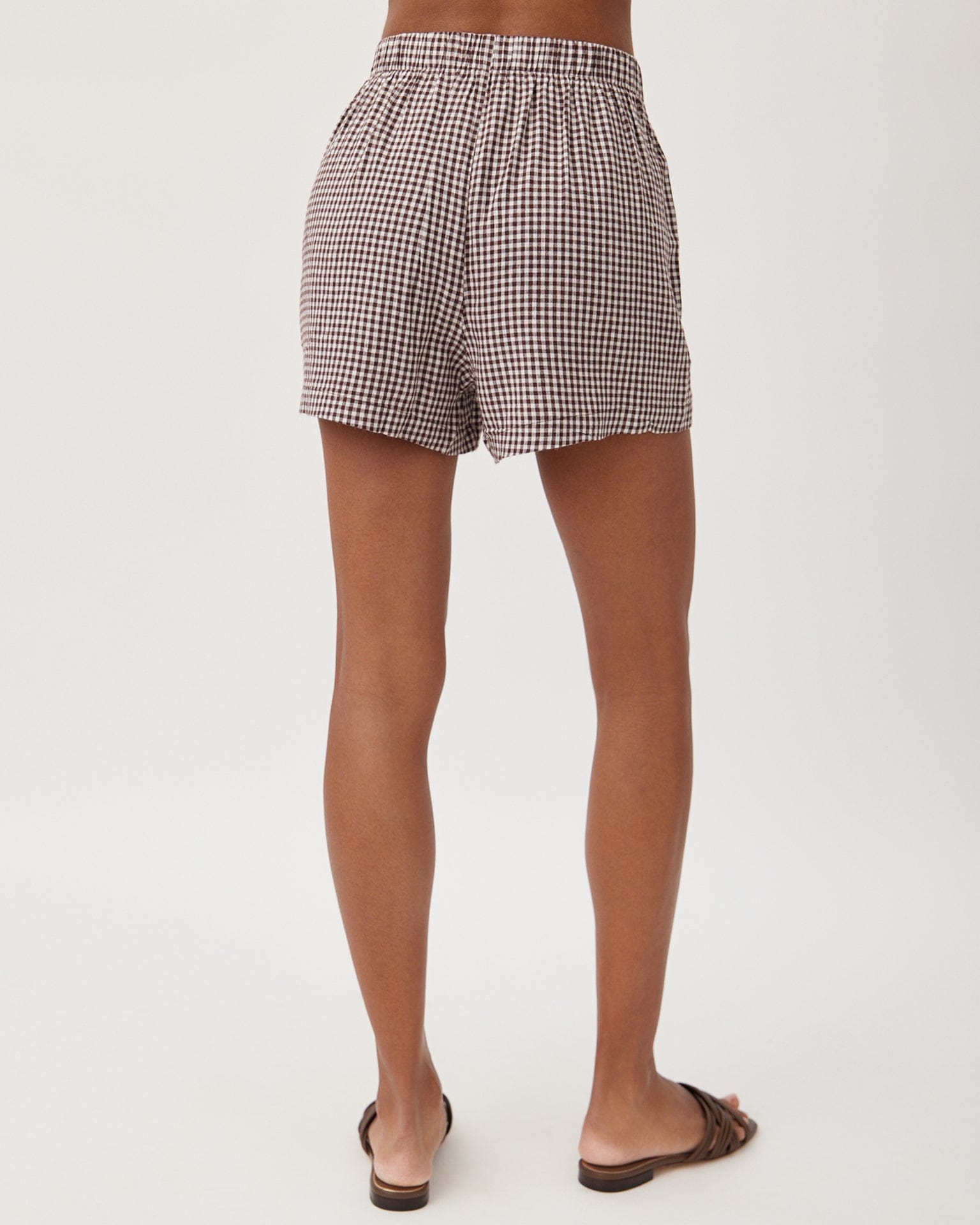 Clean Front Short in Brown Micro Gingham