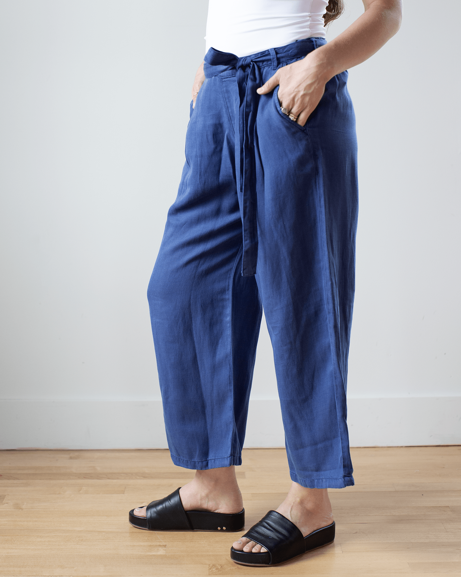 Emma Wide Leg Crop w/ Sash in Night Navy