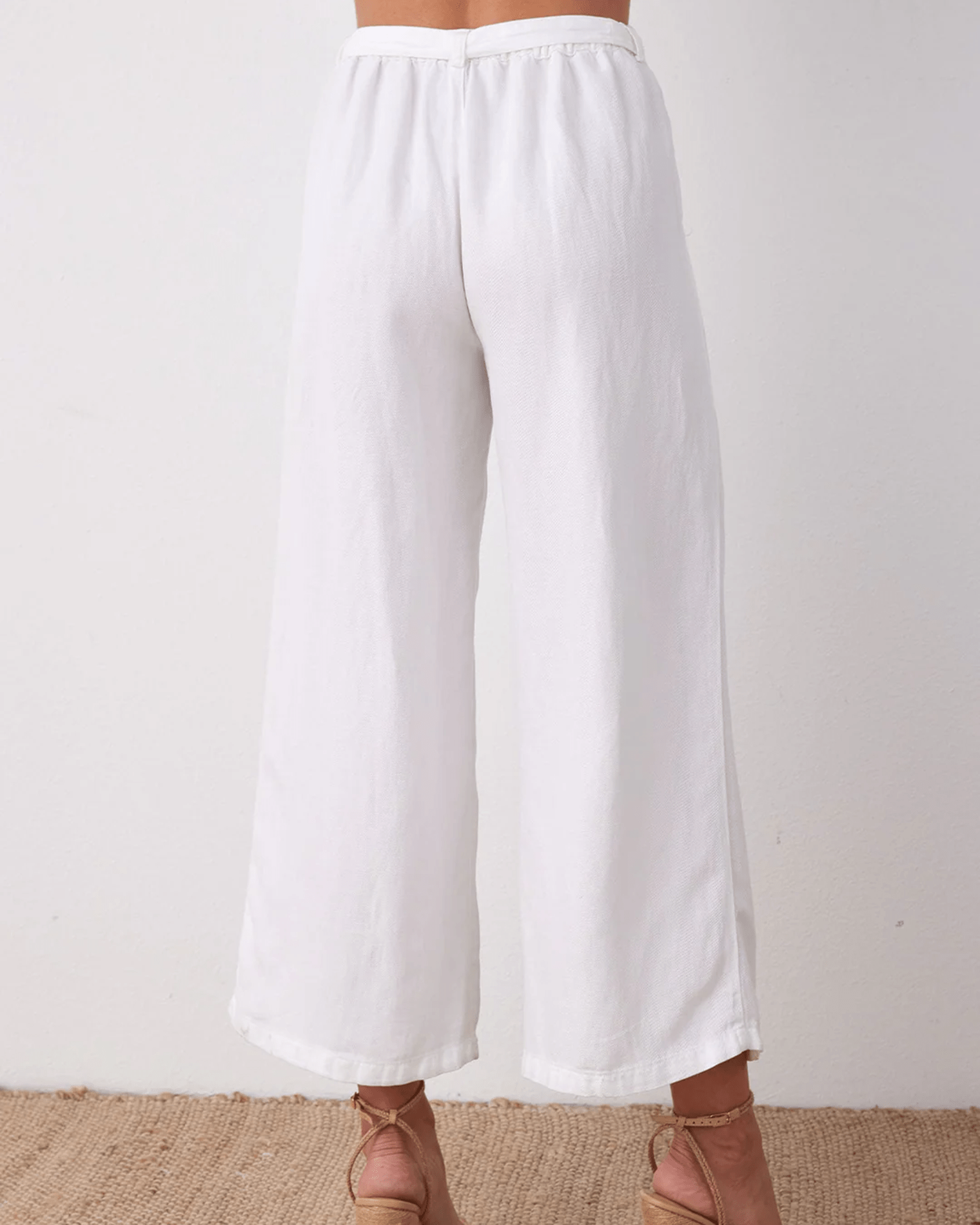 Emma Wide Leg Crop w/ Sash in White