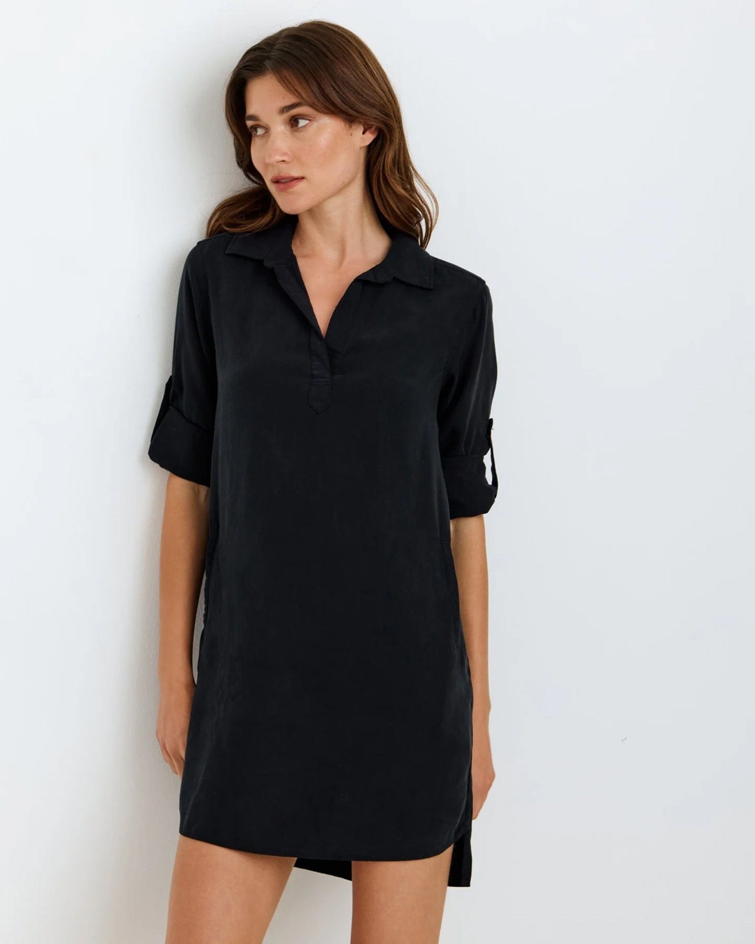 L/S A Line Shirtdress in Vintage Black