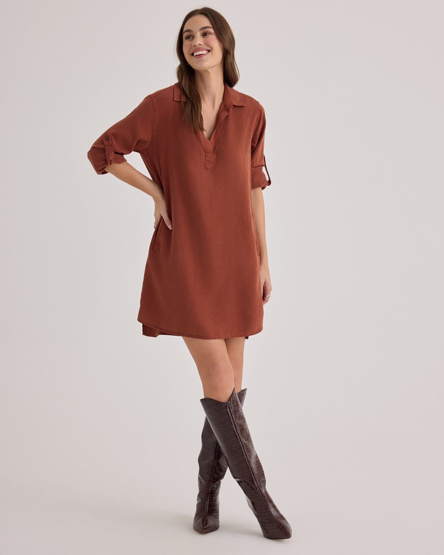 Long Sleeve A Line Dress in Autumn Amber