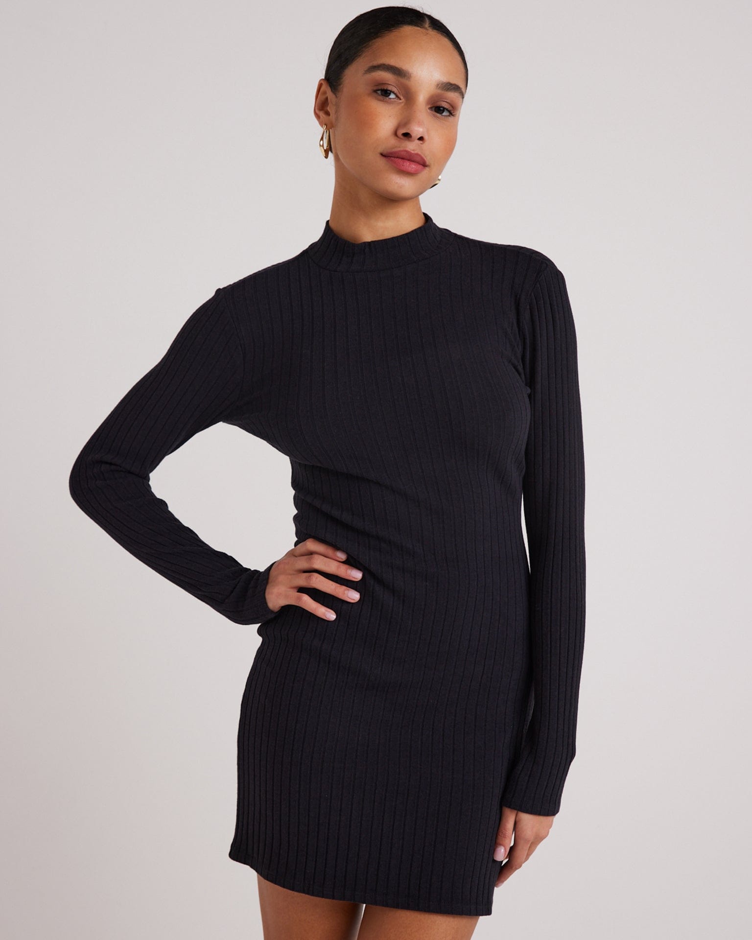 Mini Mock Neck Dress in Black