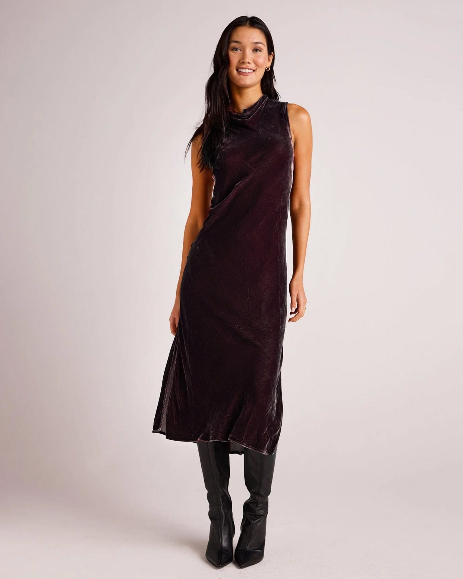 Mock Neck Halter Dress in Aubergine