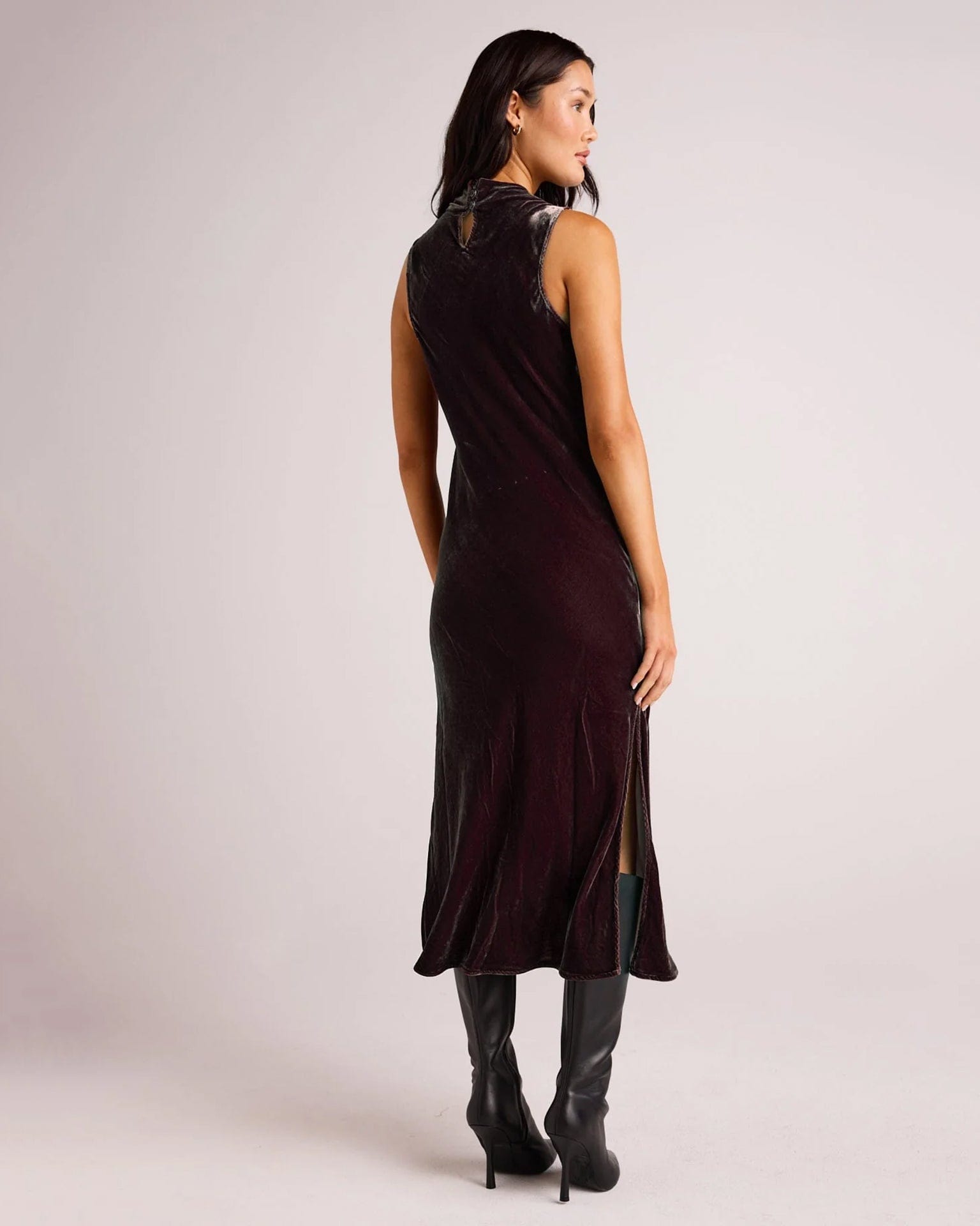 Mock Neck Halter Dress in Aubergine