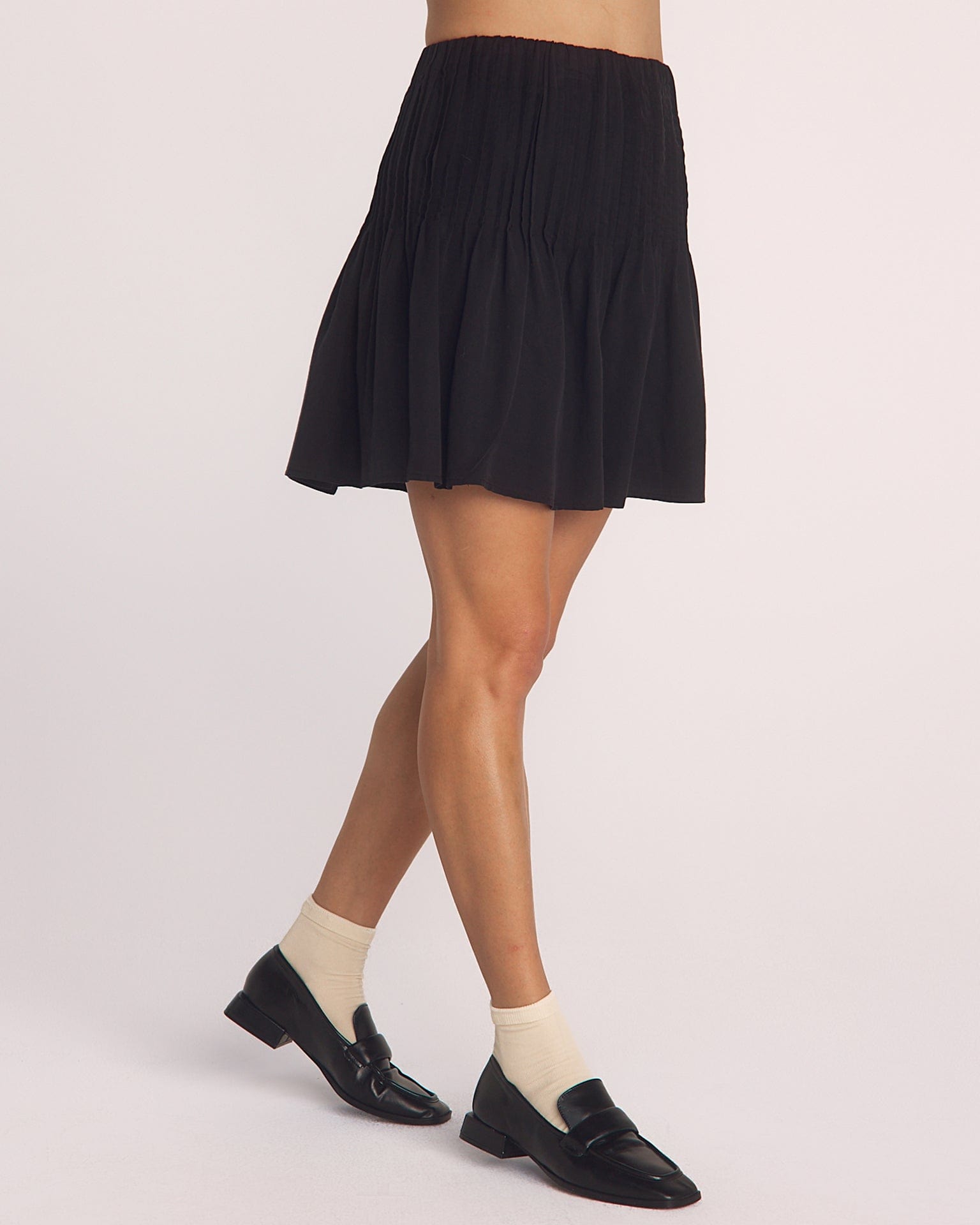 Pintuck Mini Skirt in Black