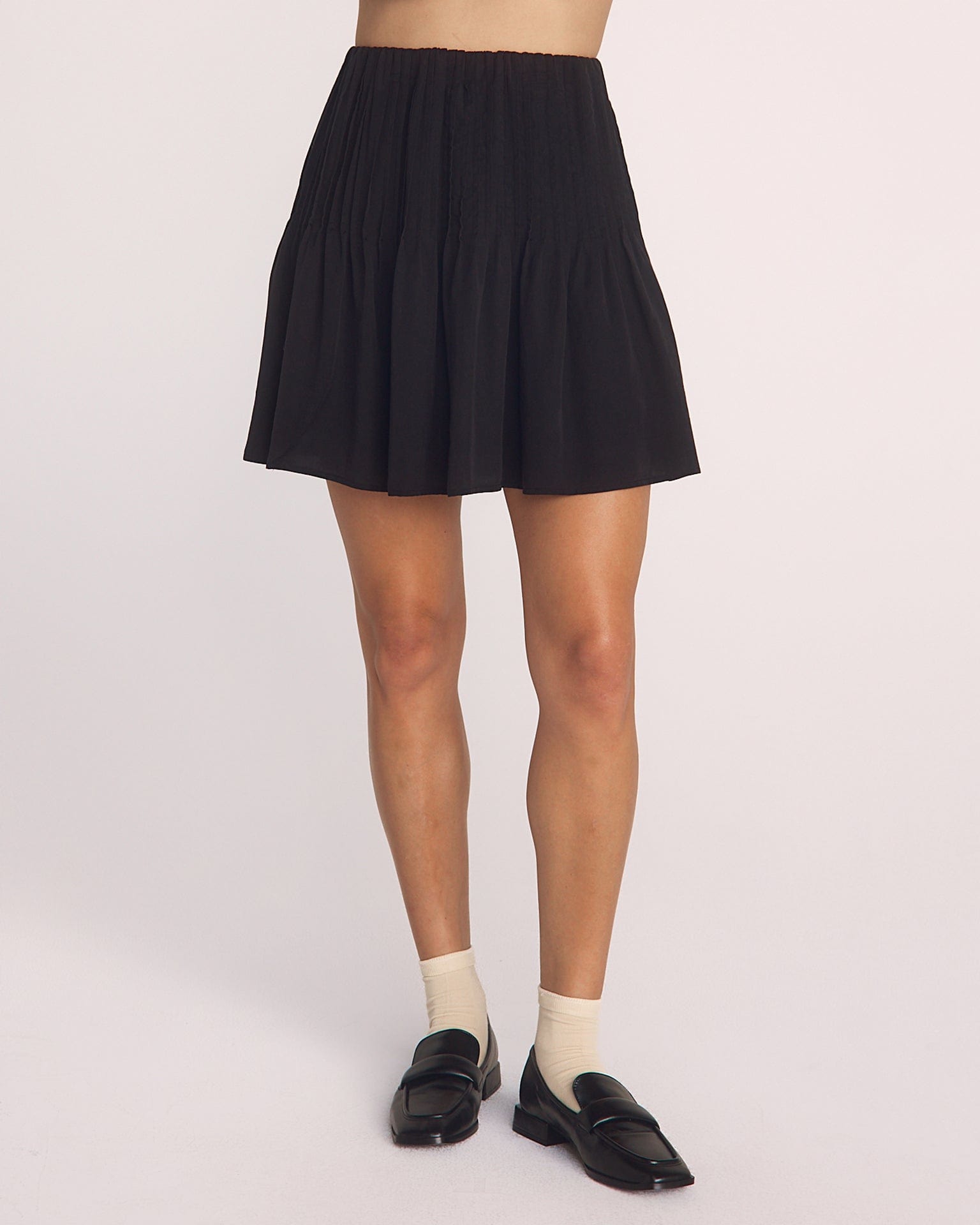 Pintuck Mini Skirt in Black