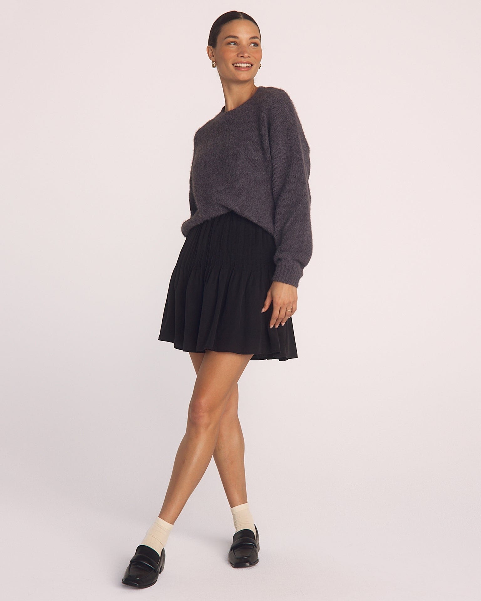Pintuck Mini Skirt in Black
