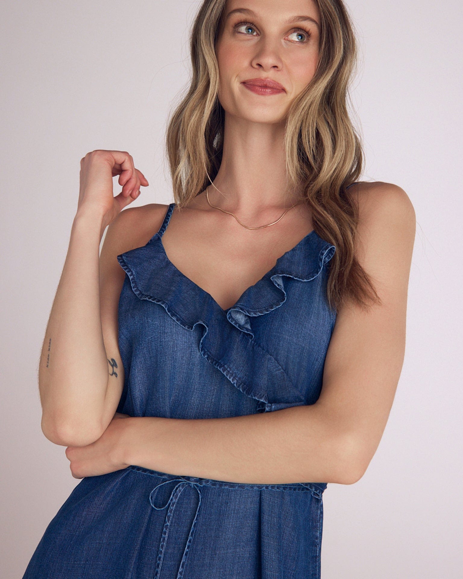 Ruffle Cami Midi Dress in Moonlit Wash