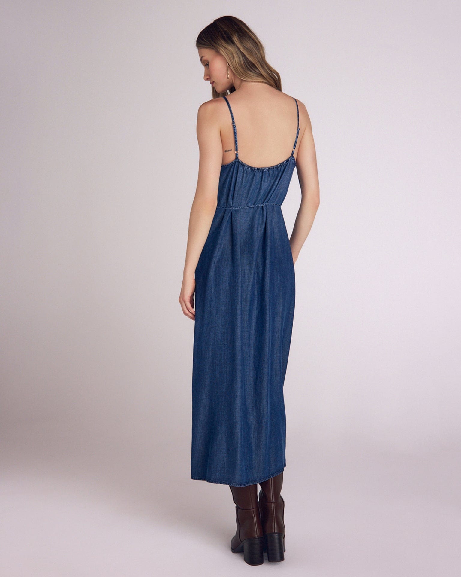 Ruffle Cami Midi Dress in Moonlit Wash