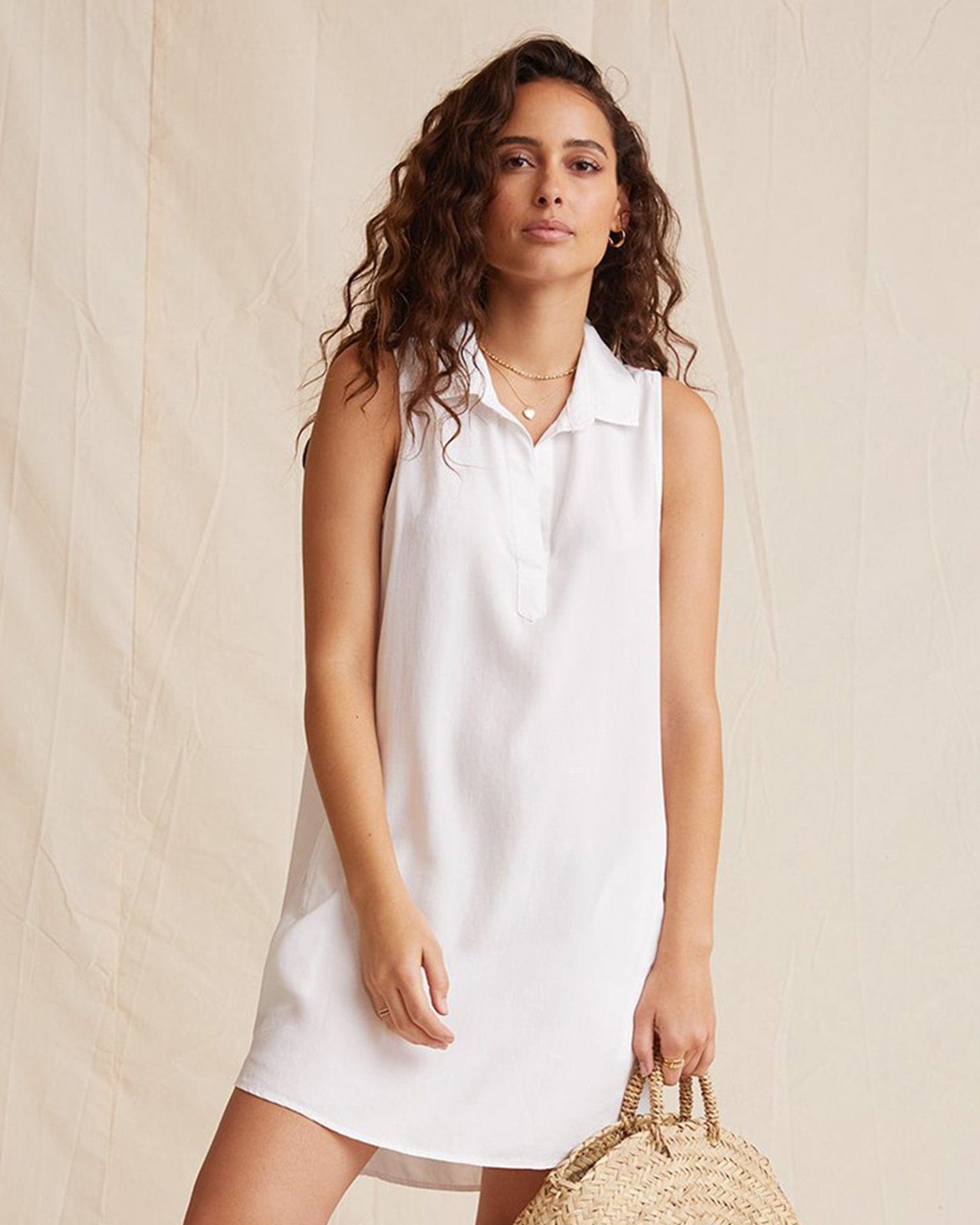 Sleeveless A-Line Dress in White