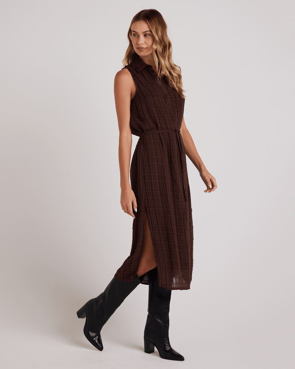 Sleeveless Pullover Midi Dress in Autumn Brown