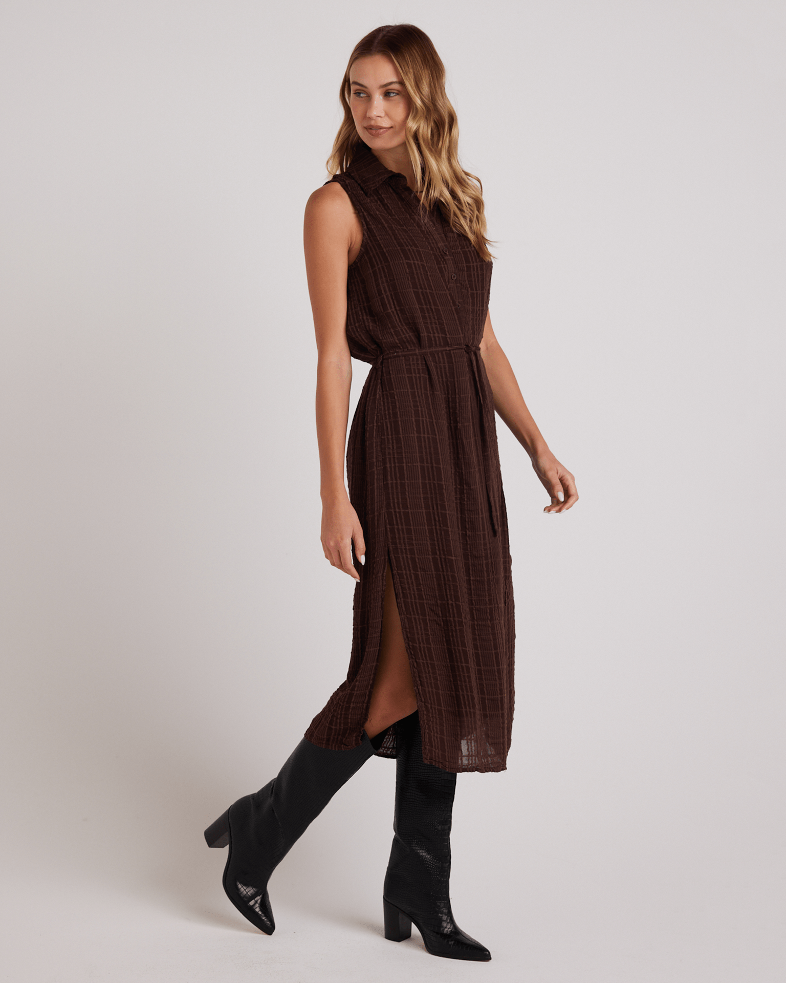 Sleeveless Pullover Midi Dress in Autumn Brown