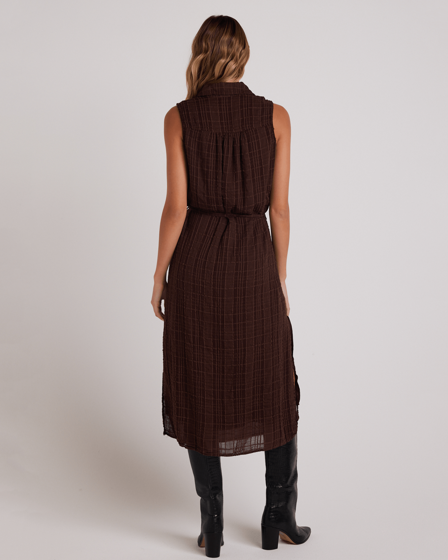 Sleeveless Pullover Midi Dress in Autumn Brown
