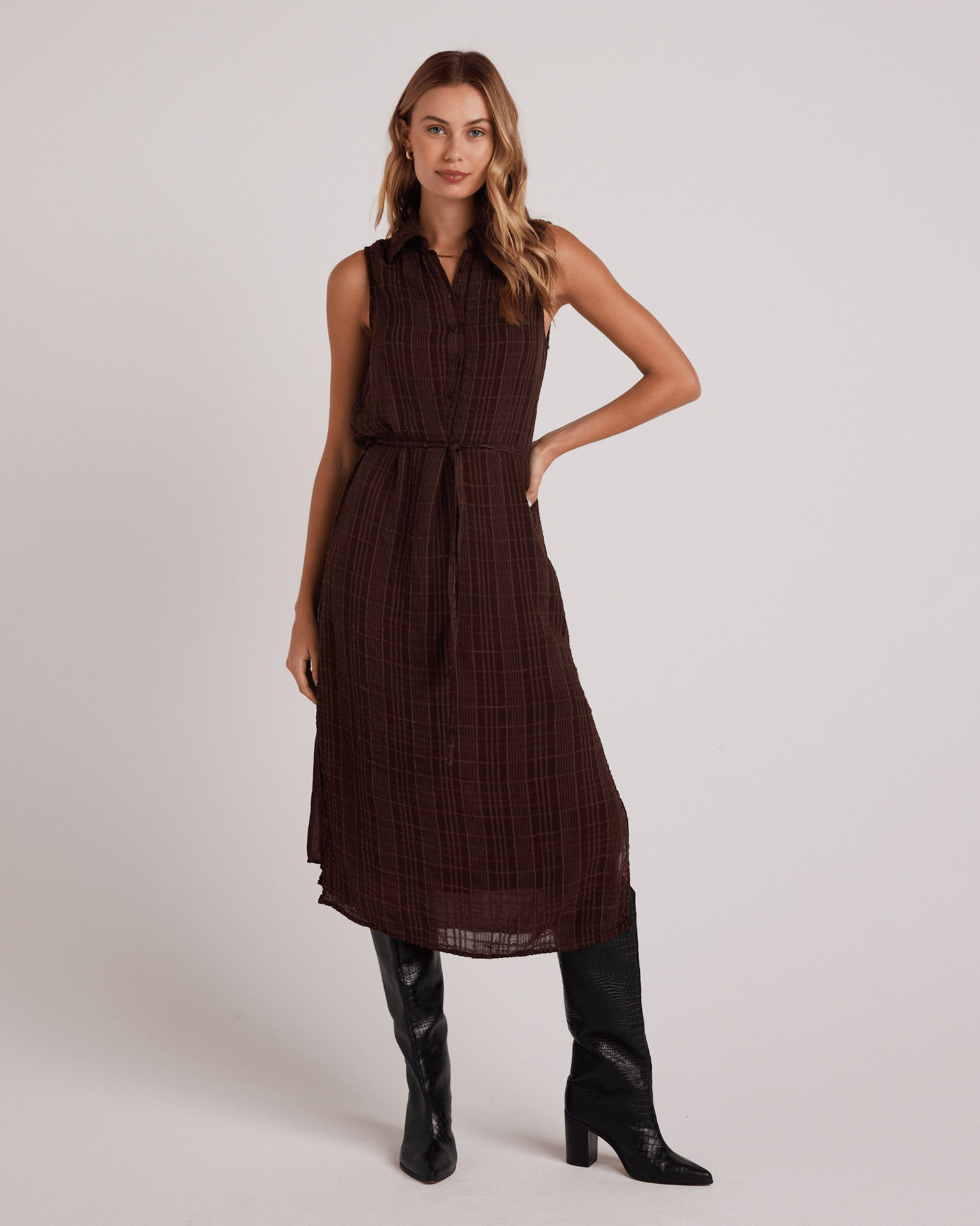 Sleeveless Pullover Midi Dress in Autumn Brown