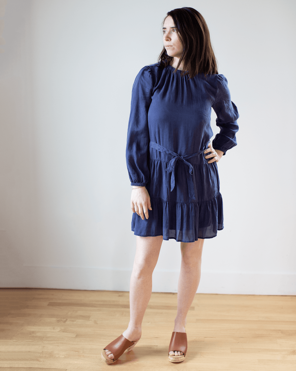 Tiered Mini Dress w/ Belt in Nautical Navy
