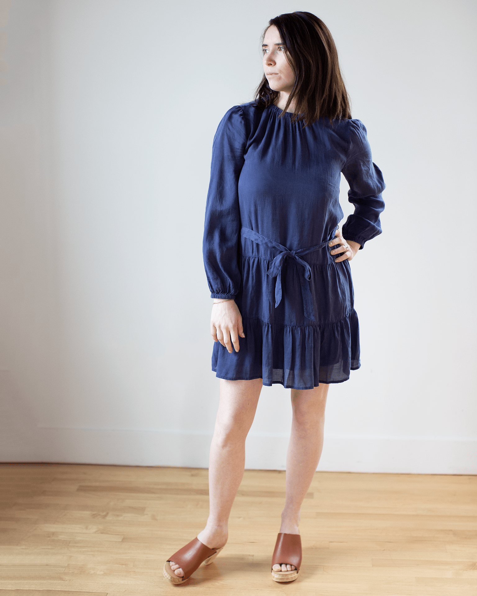 Tiered Mini Dress w/ Belt in Nautical Navy