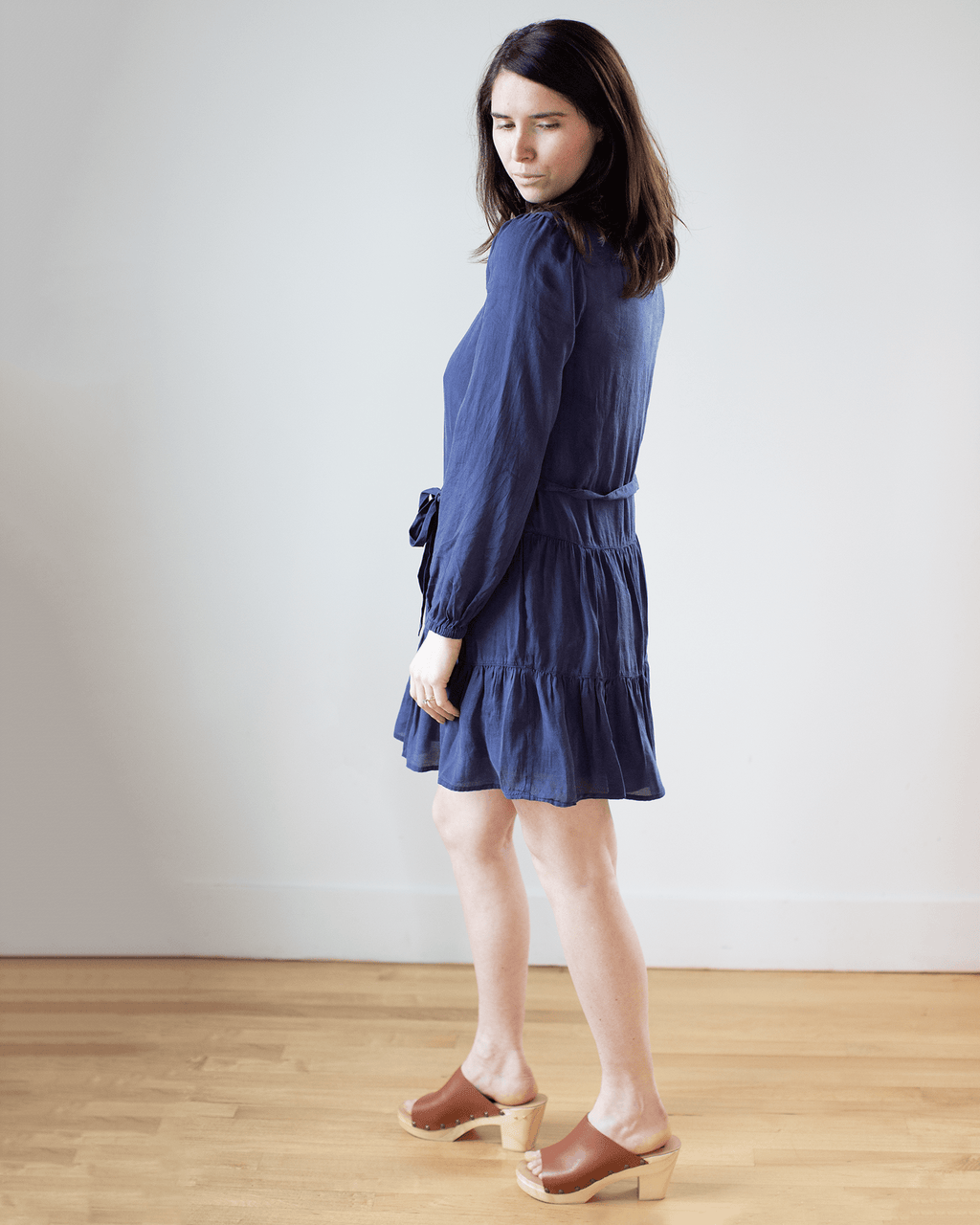 Tiered Mini Dress w/ Belt in Nautical Navy