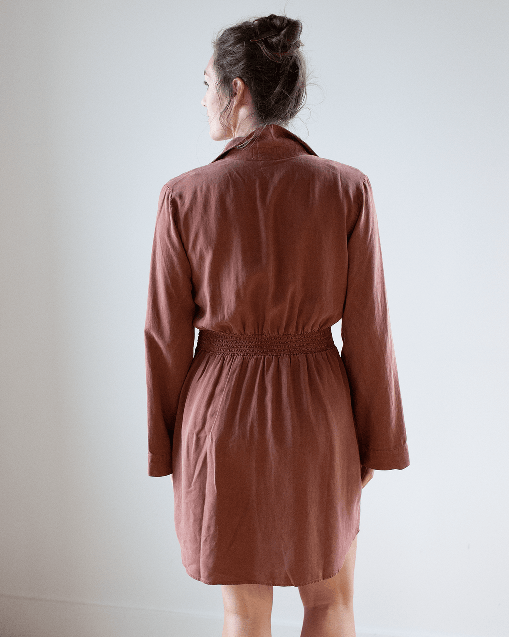 Mini Shirtdress w/ Smocked Back in Autumn Amber