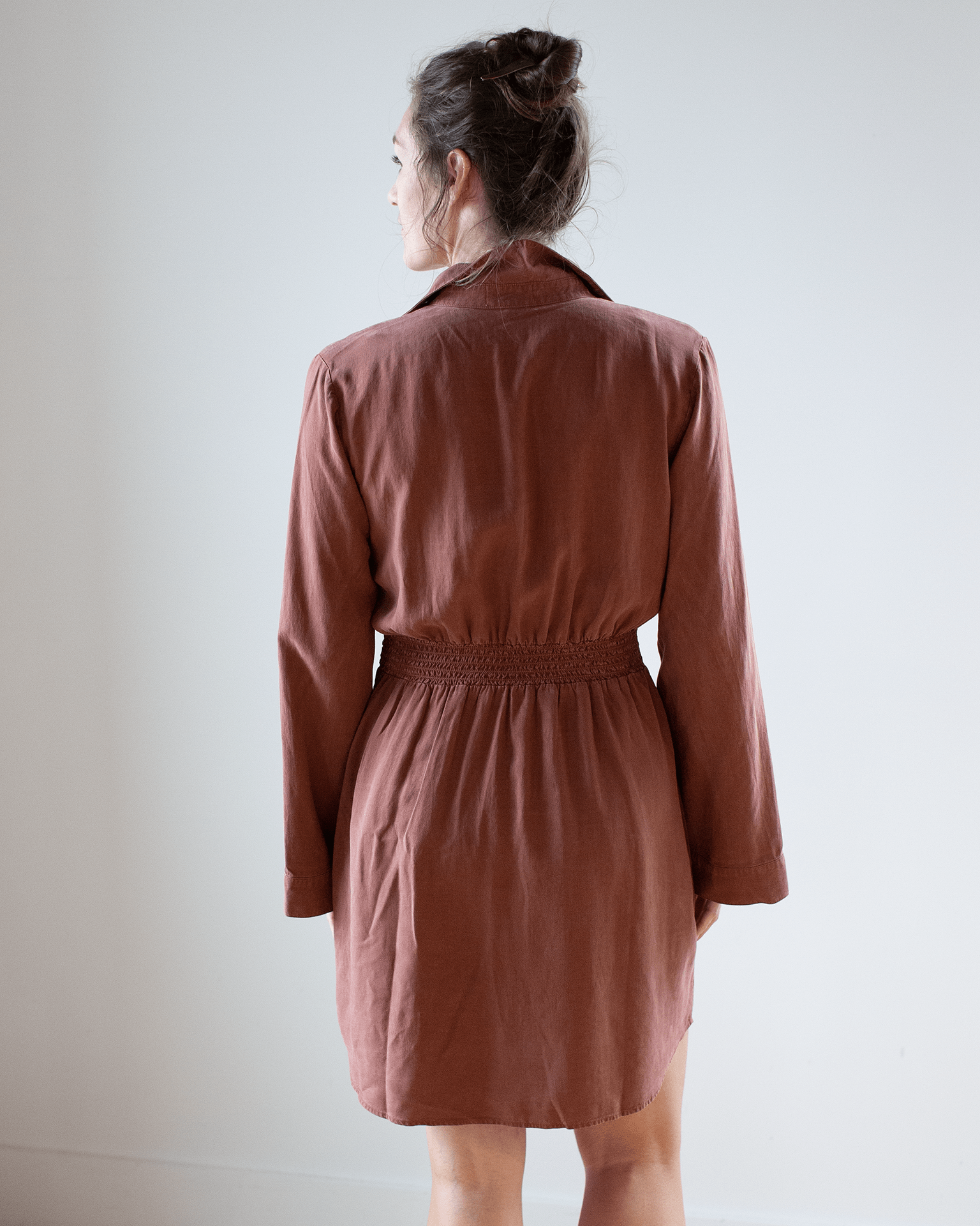 Mini Shirtdress w/ Smocked Back in Autumn Amber