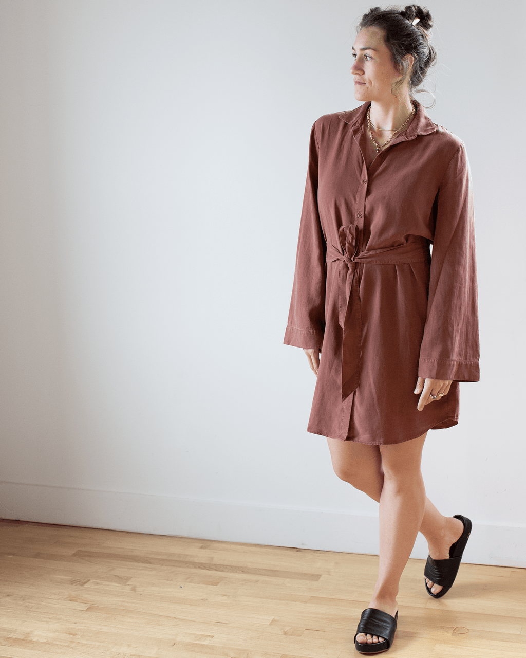Mini Shirtdress w/ Smocked Back in Autumn Amber