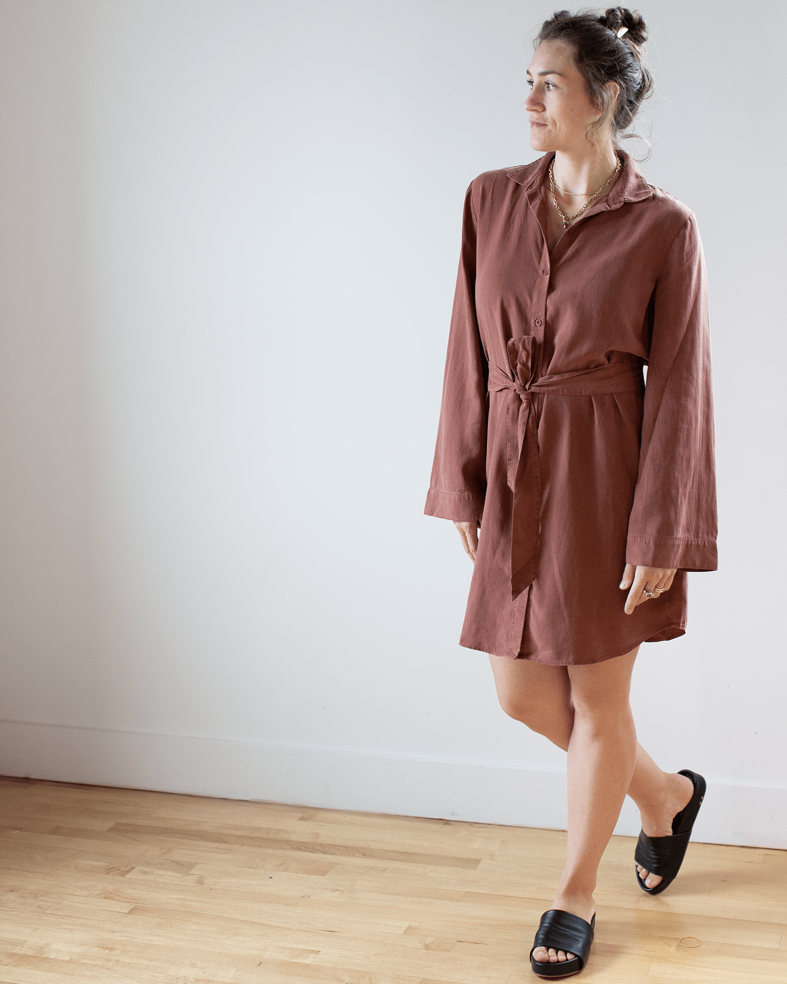 Mini Shirtdress w/ Smocked Back in Autumn Amber