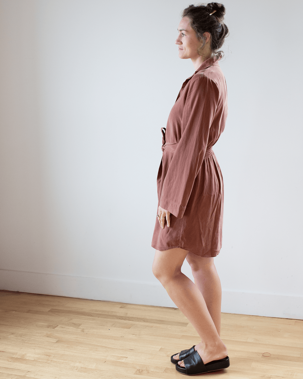 Mini Shirtdress w/ Smocked Back in Autumn Amber