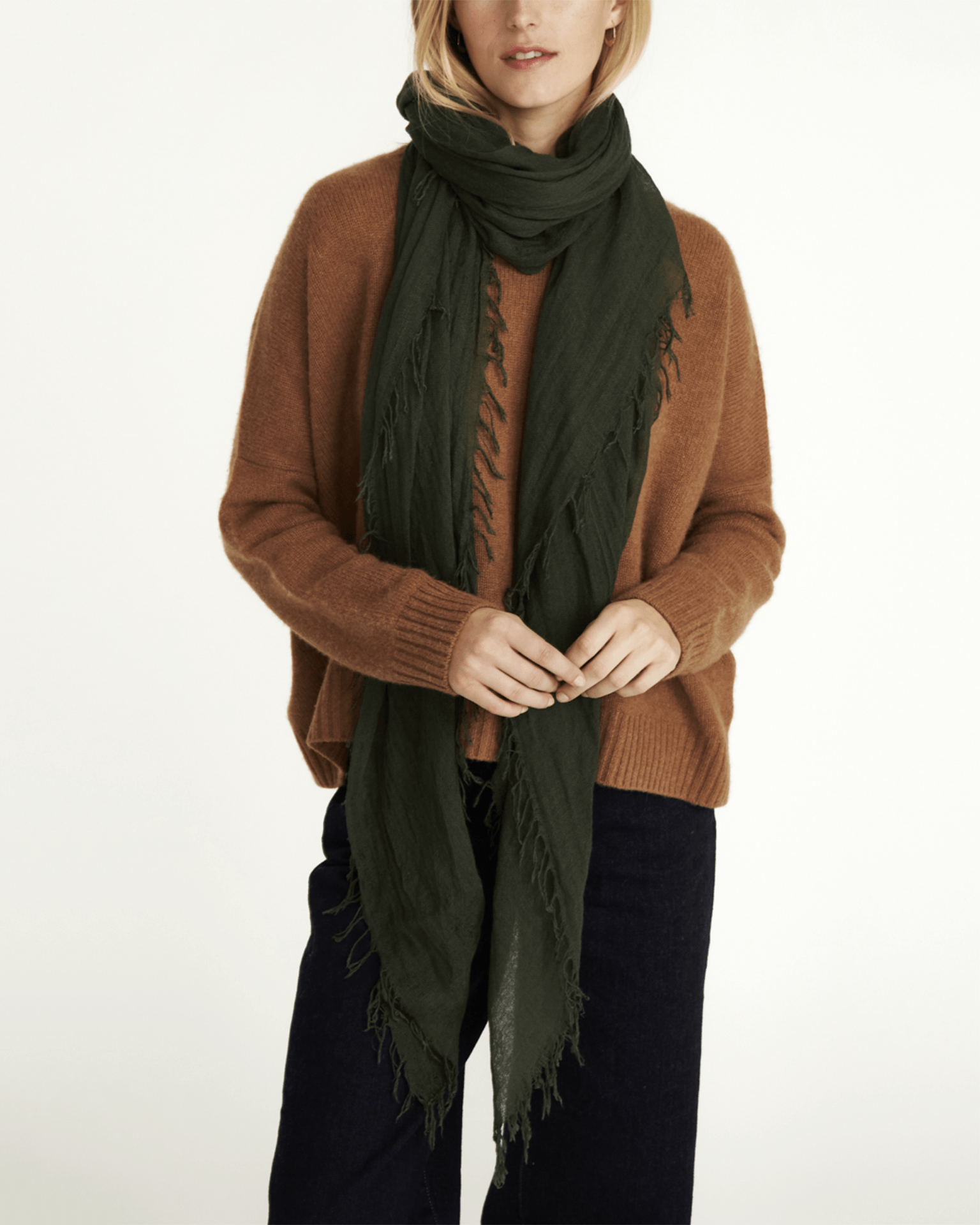 Cashmere & Silk Scarf in Kombu Green