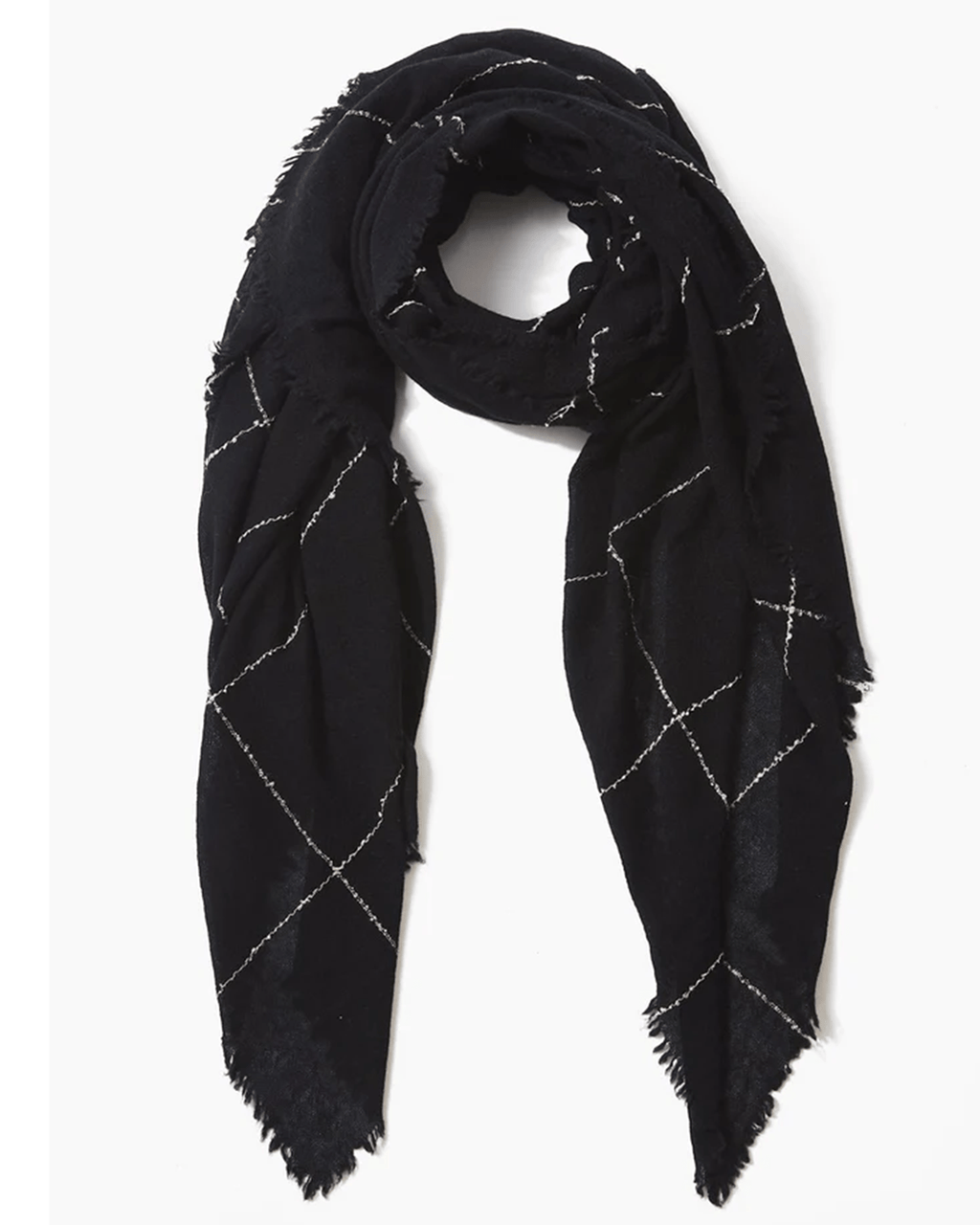 Windowpane Cashmere Scarf in Black
