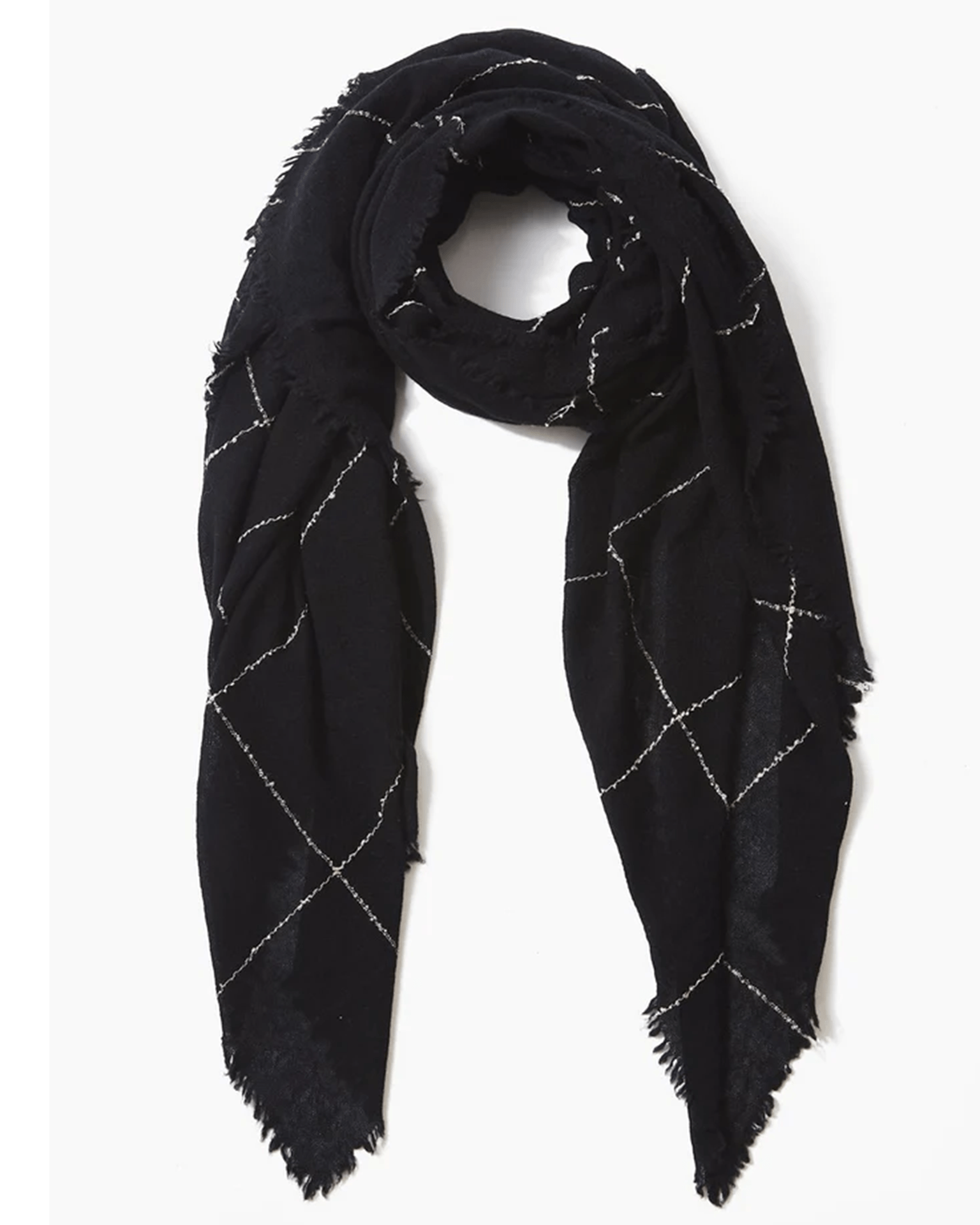 Windowpane Cashmere Scarf in Black