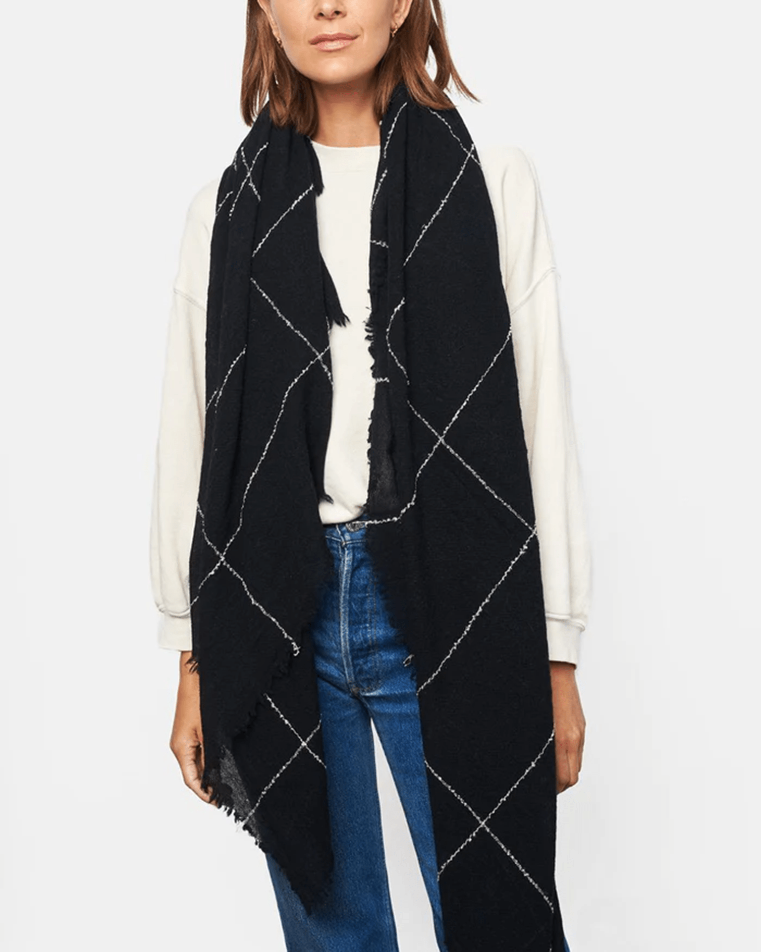 Windowpane Cashmere Scarf in Black