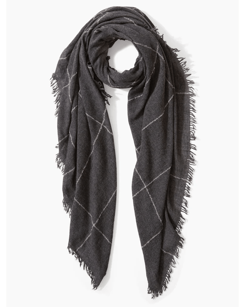 Windowpane Cashmere Scarf in Charcoal