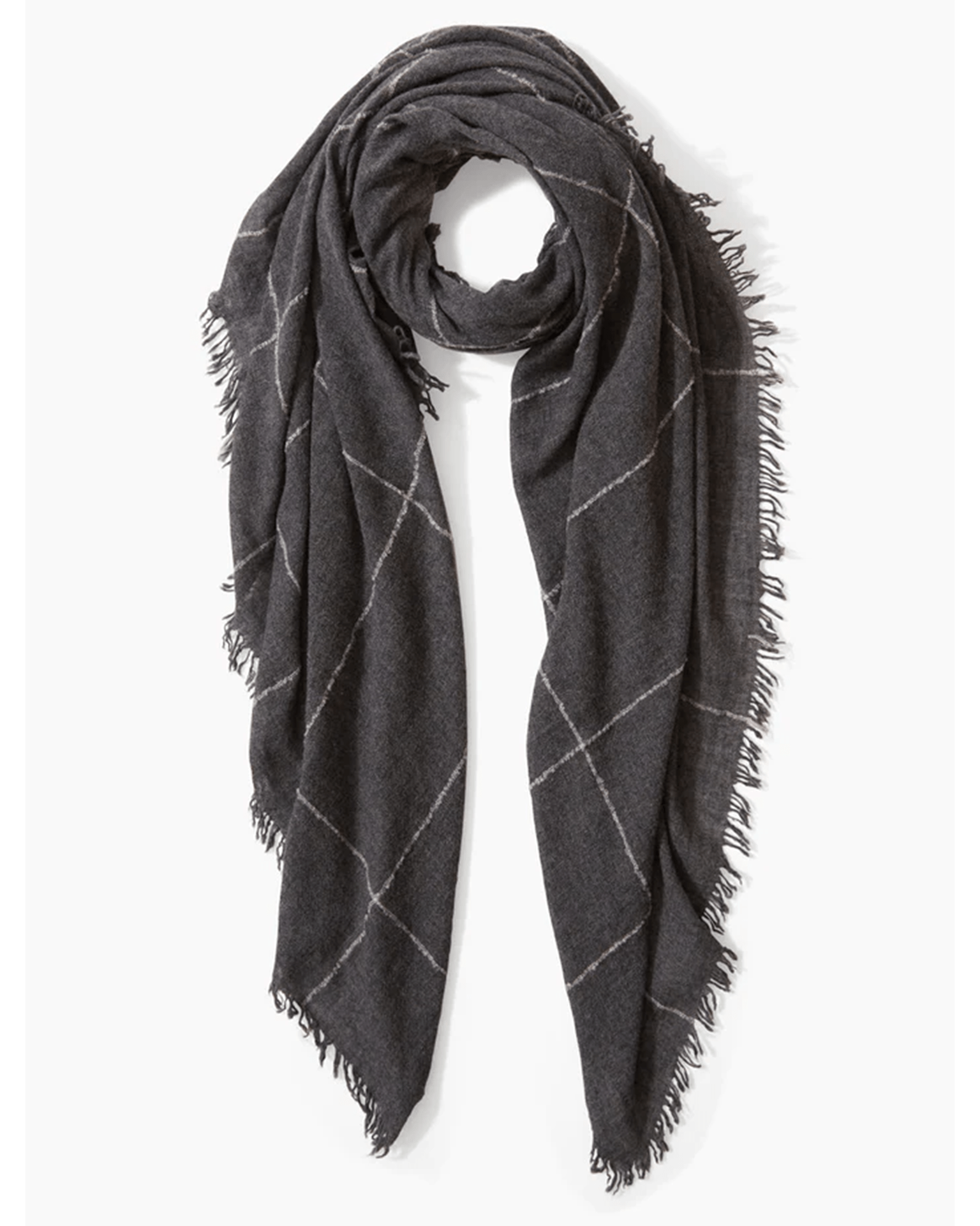 Windowpane Cashmere Scarf in Charcoal