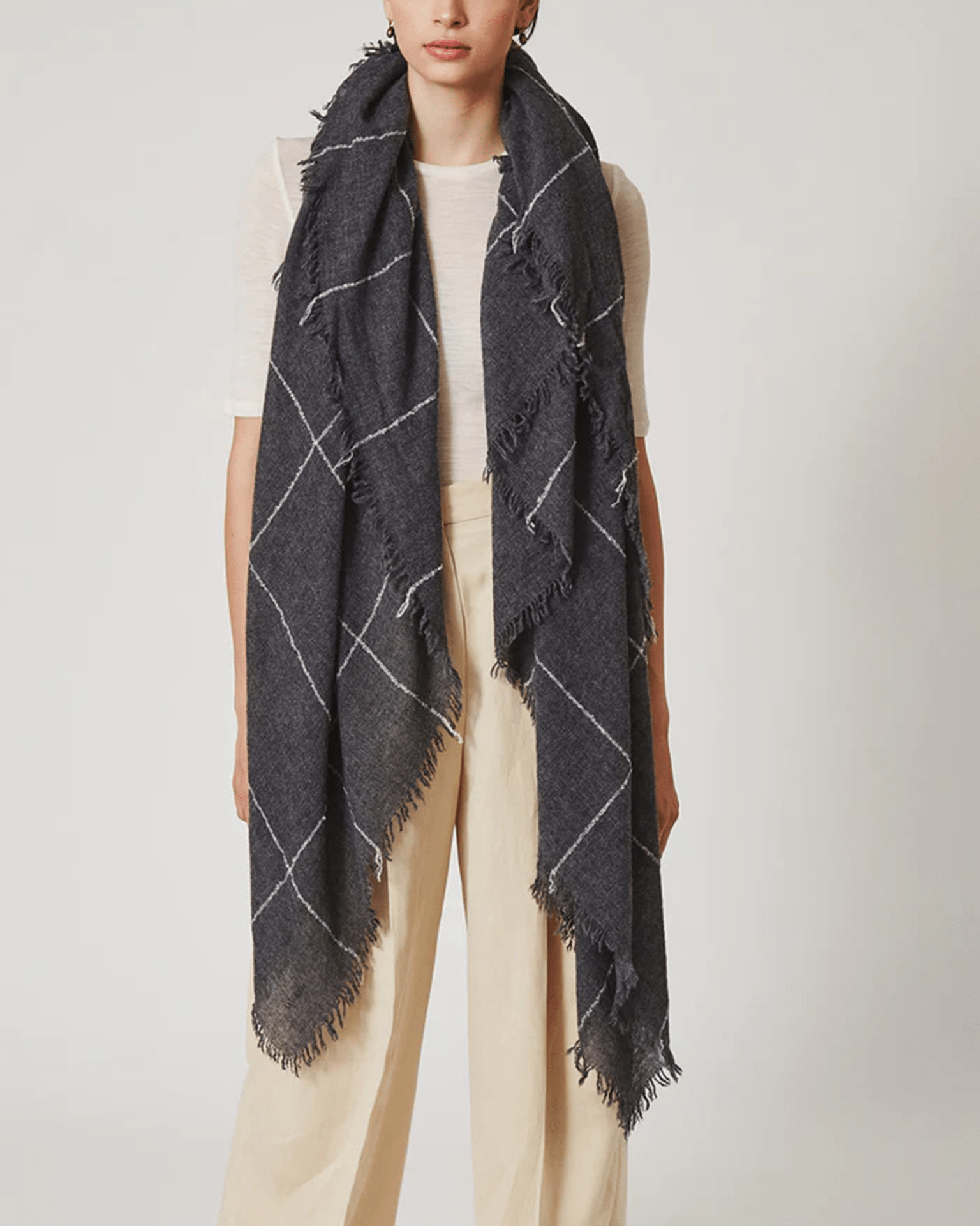 Windowpane Cashmere Scarf in Charcoal