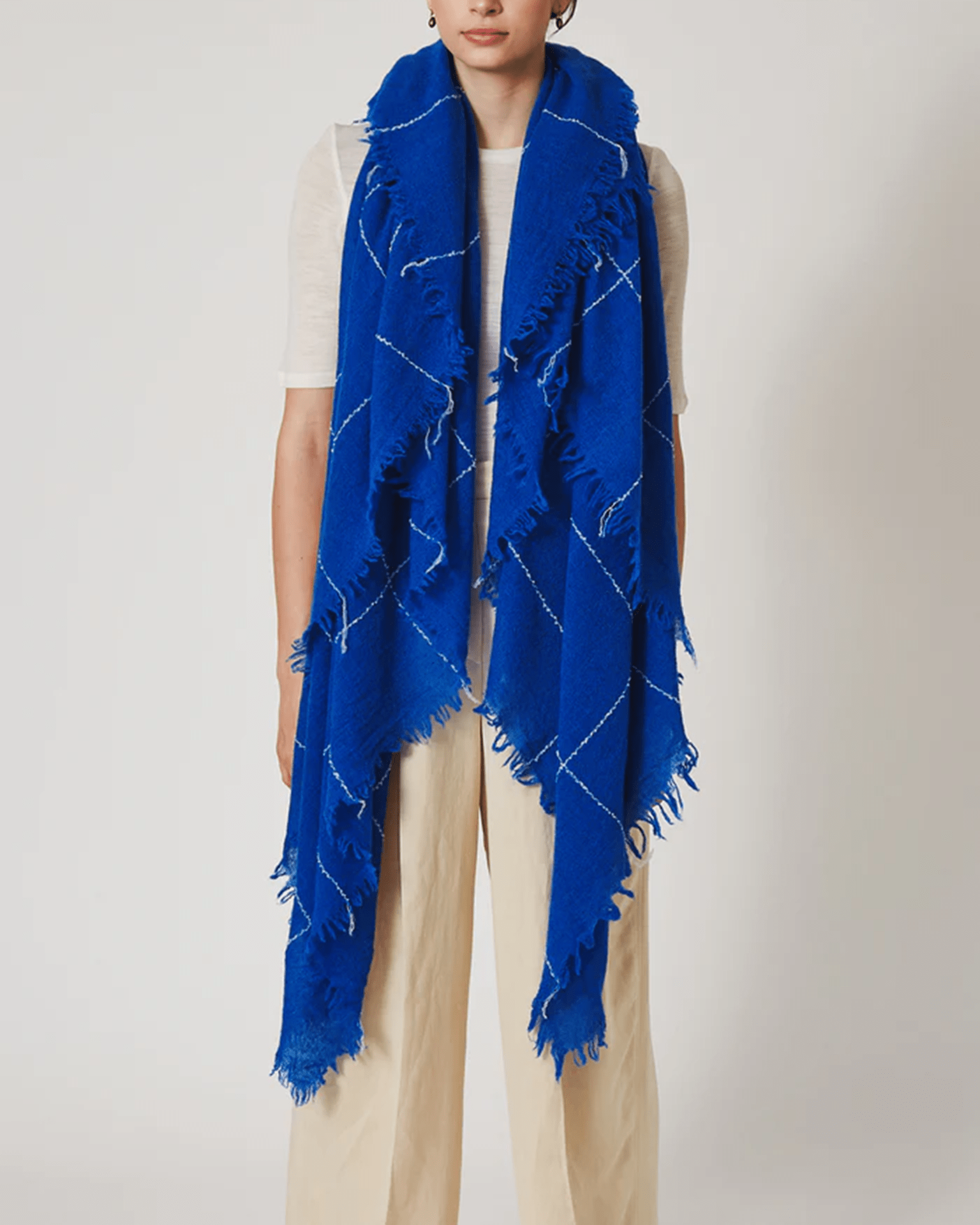 Windowpane Cashmere Scarf in Estate Blue