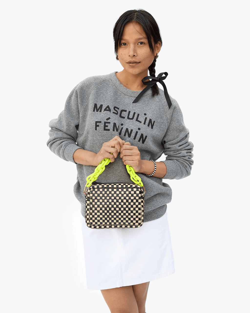 Midi Sac in Black & Cream Woven Checker